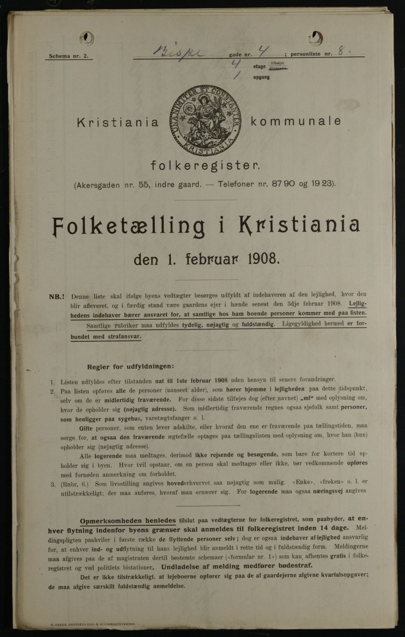 OBA, Kommunal folketelling 1.2.1908 for Kristiania kjøpstad, 1908, s. 5266