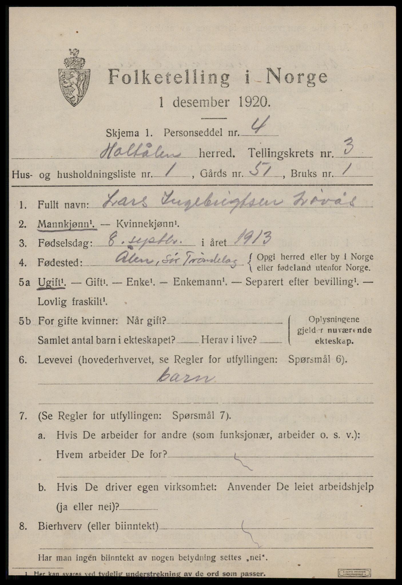 SAT, Folketelling 1920 for 1645 Haltdalen herred, 1920, s. 1616
