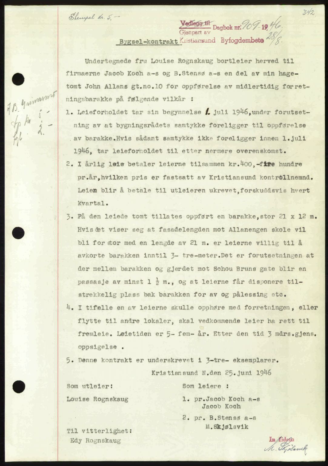 Kristiansund byfogd, AV/SAT-A-4587/A/27: Pantebok nr. 40, 1946-1946, Dagboknr: 909/1946