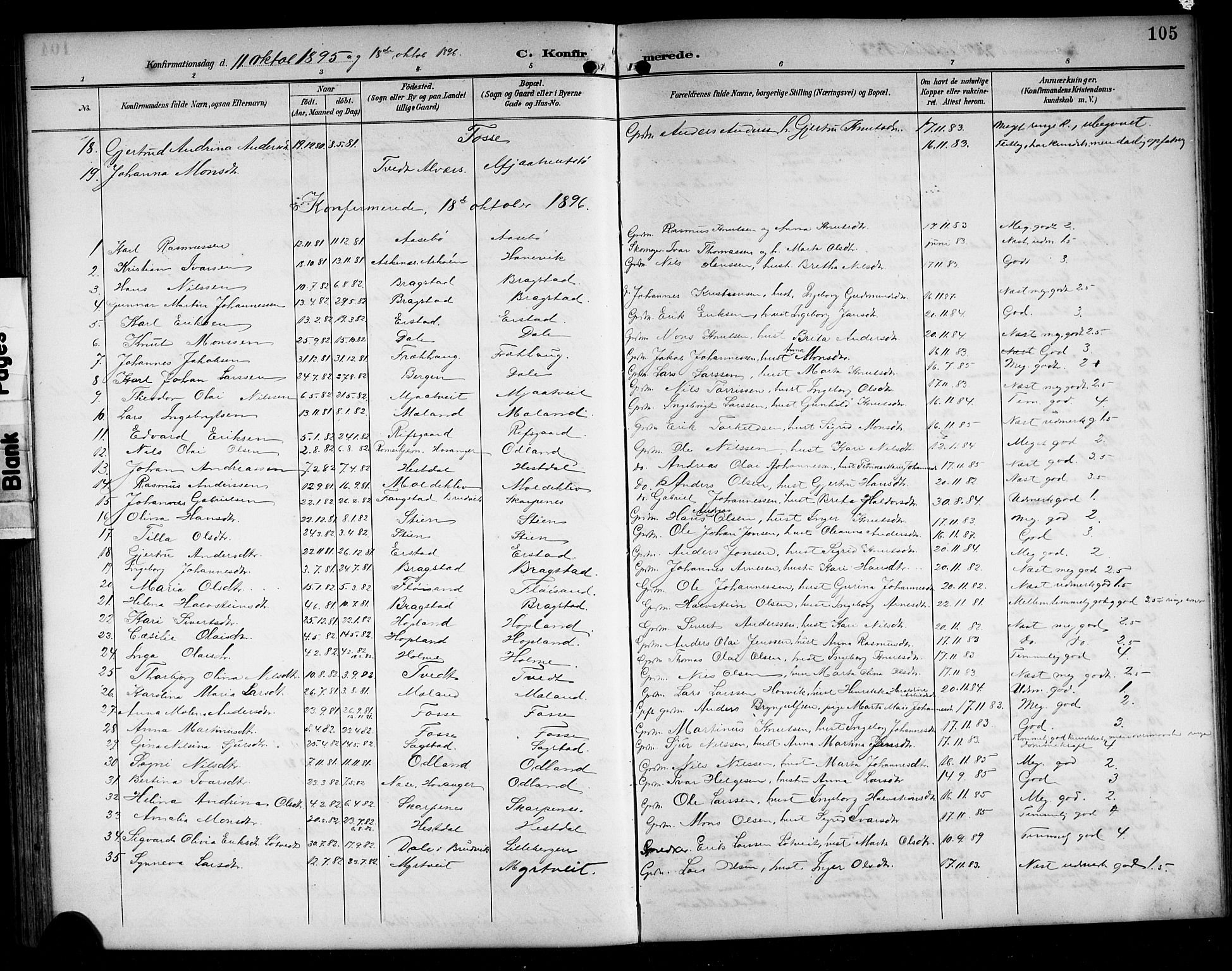 Alversund Sokneprestembete, AV/SAB-A-73901/H/Ha/Hab: Klokkerbok nr. C 4, 1894-1924, s. 105