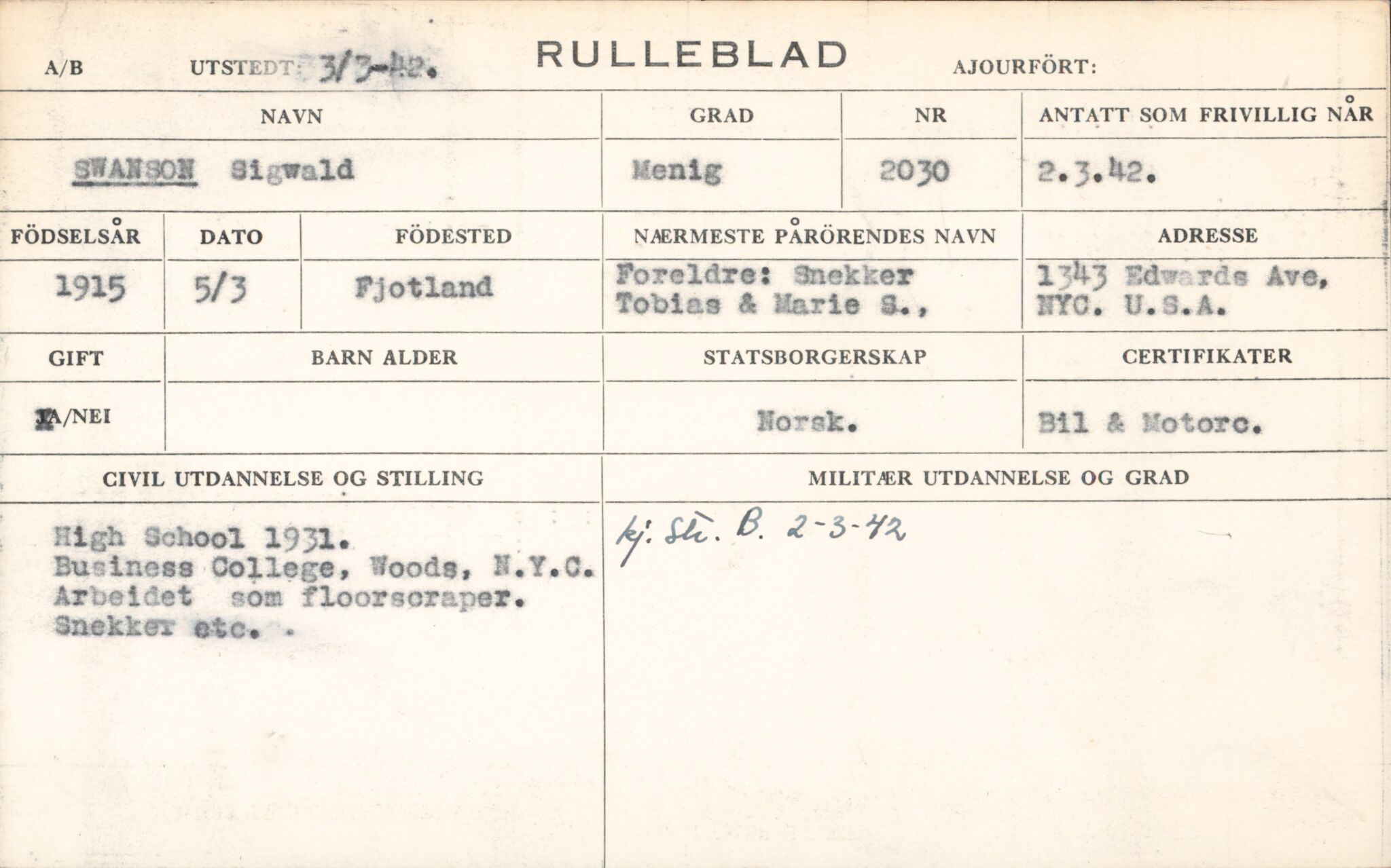 Forsvaret, Forsvarets overkommando/Luftforsvarsstaben, AV/RA-RAFA-4079/P/Pa/L0044: Personellpapirer, 1915, s. 7