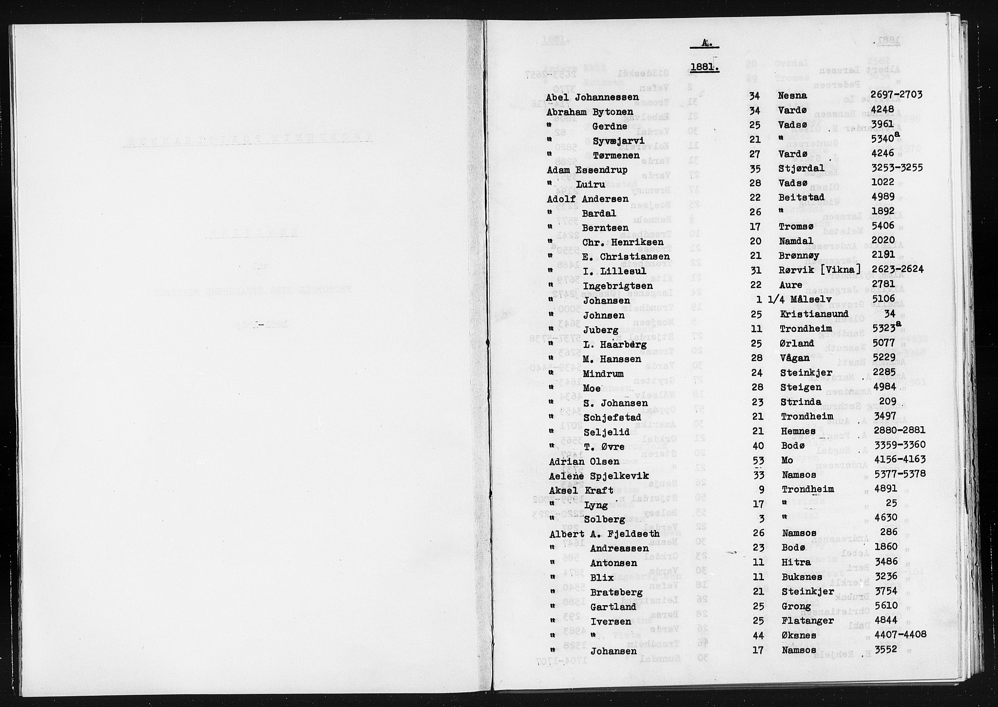 Trondheim politikammer, SAT/A-1887/1/32/L0019/0002: Registre til emigrantprotokollene / Fornavnsregister, 1881-1885
