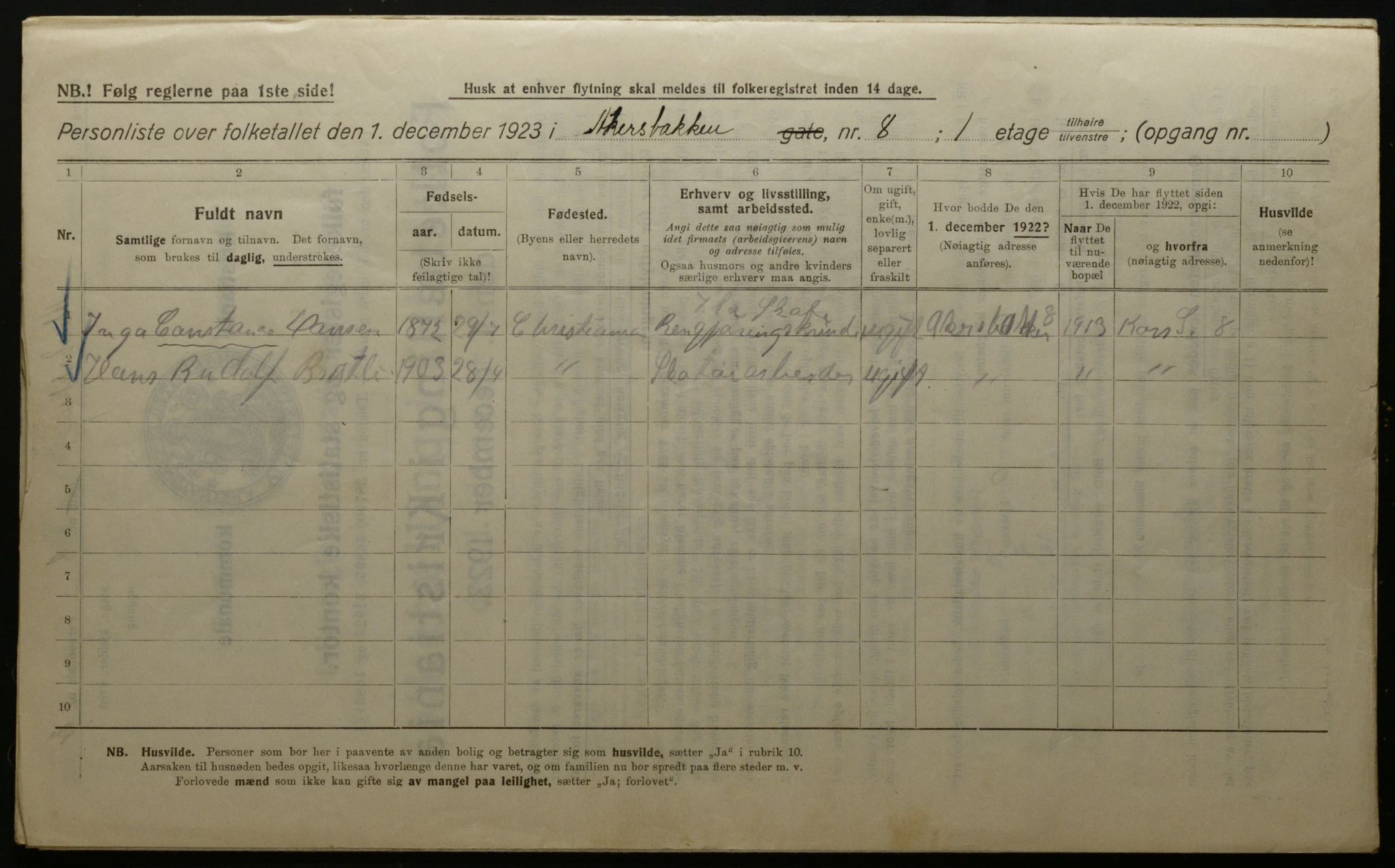 OBA, Kommunal folketelling 1.12.1923 for Kristiania, 1923, s. 373
