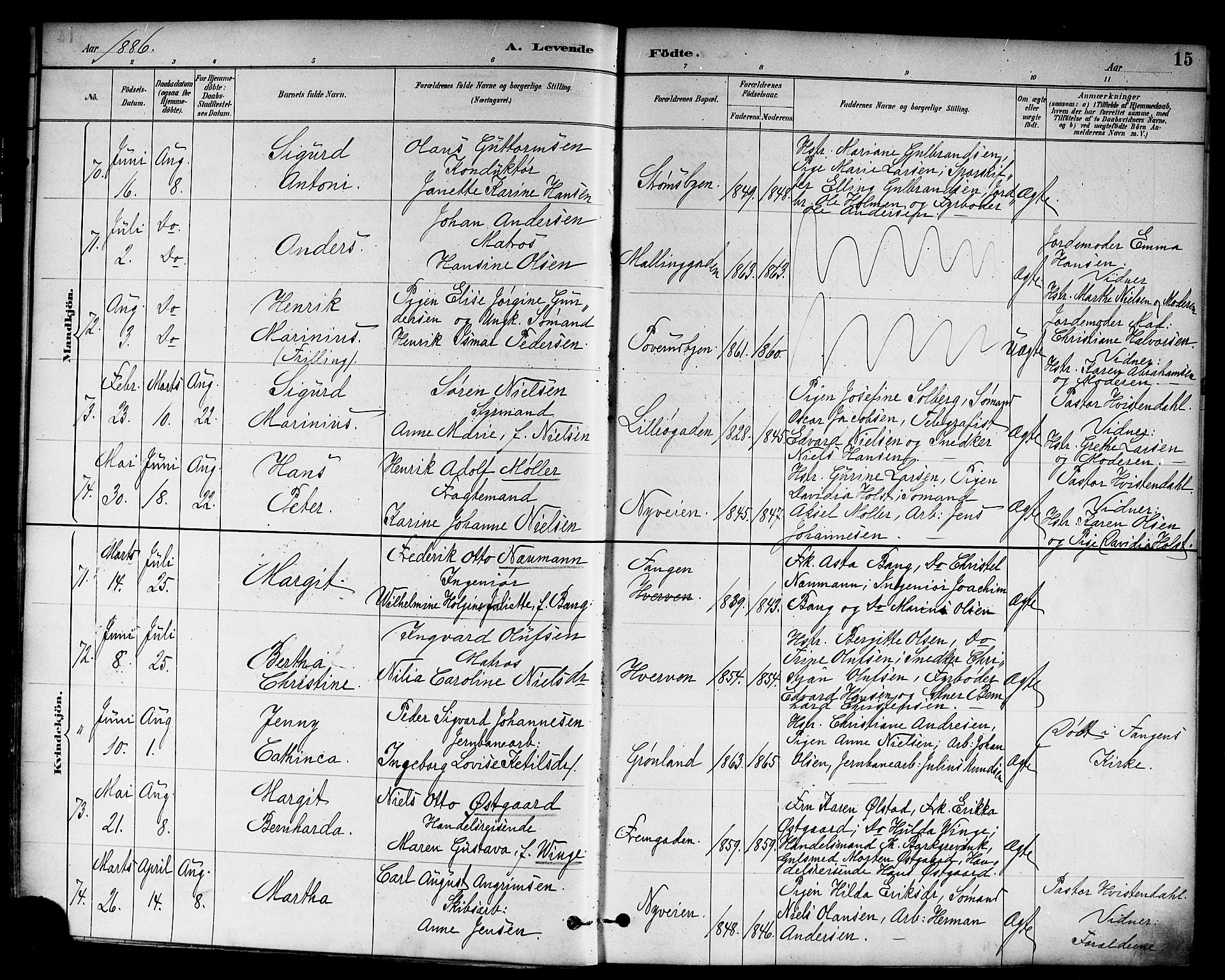 Strømsø kirkebøker, AV/SAKO-A-246/F/Fa/L0023: Ministerialbok nr. I 23, 1885-1894, s. 15