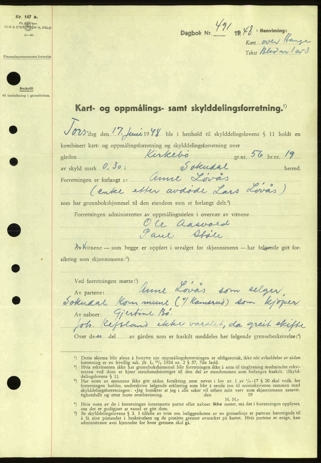 Dalane sorenskriveri, SAST/A-100309/02/G/Gb/L0051: Pantebok nr. A11, 1947-1948, Dagboknr: 491/1948