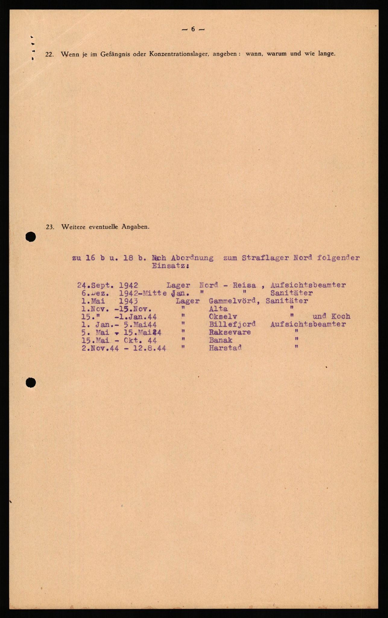 Forsvaret, Forsvarets overkommando II, RA/RAFA-3915/D/Db/L0035: CI Questionaires. Tyske okkupasjonsstyrker i Norge. Tyskere., 1945-1946, s. 97