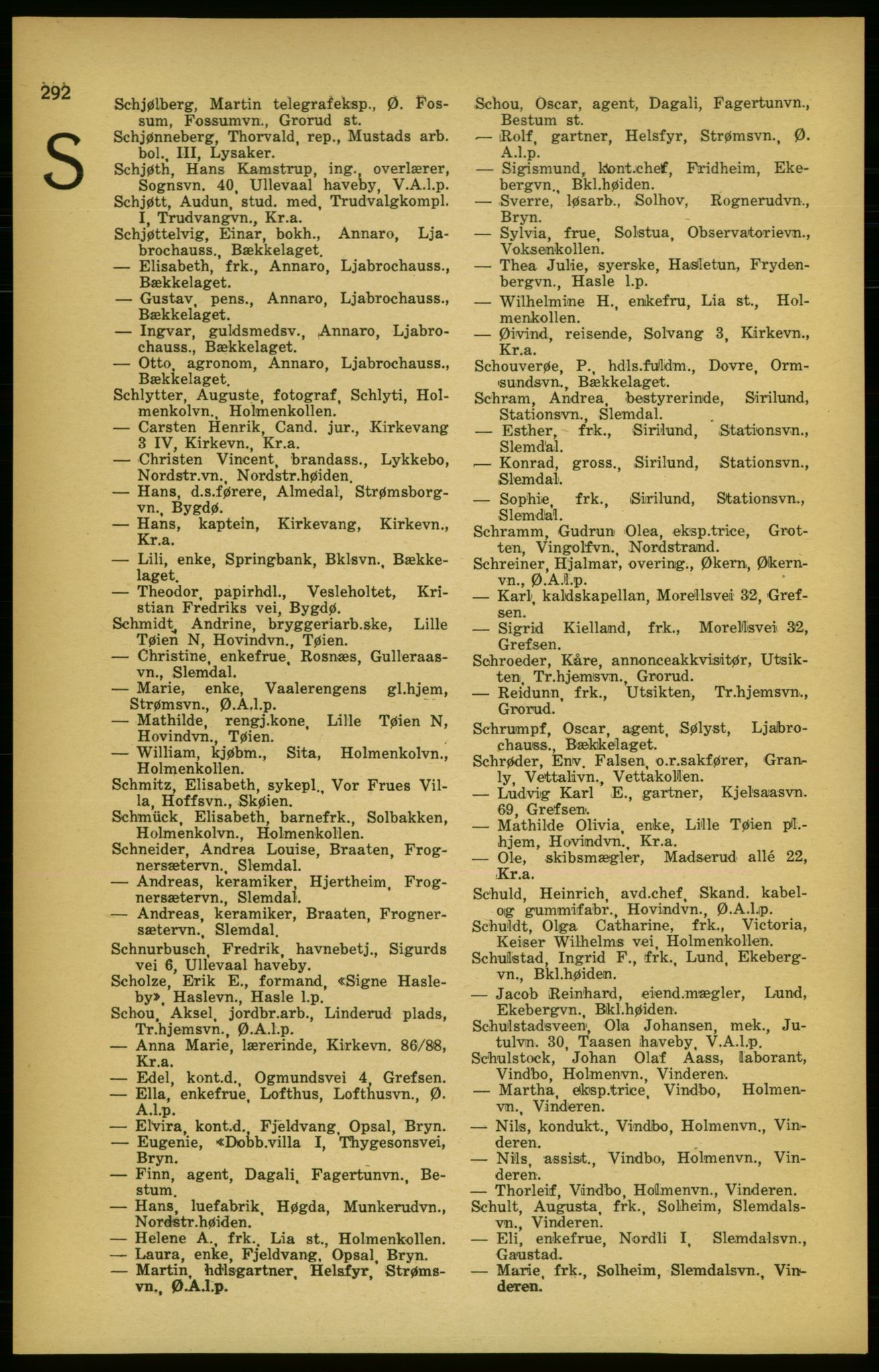 Aker adressebok/adressekalender, PUBL/001/A/003: Akers adressekalender, 1924-1925, s. 292