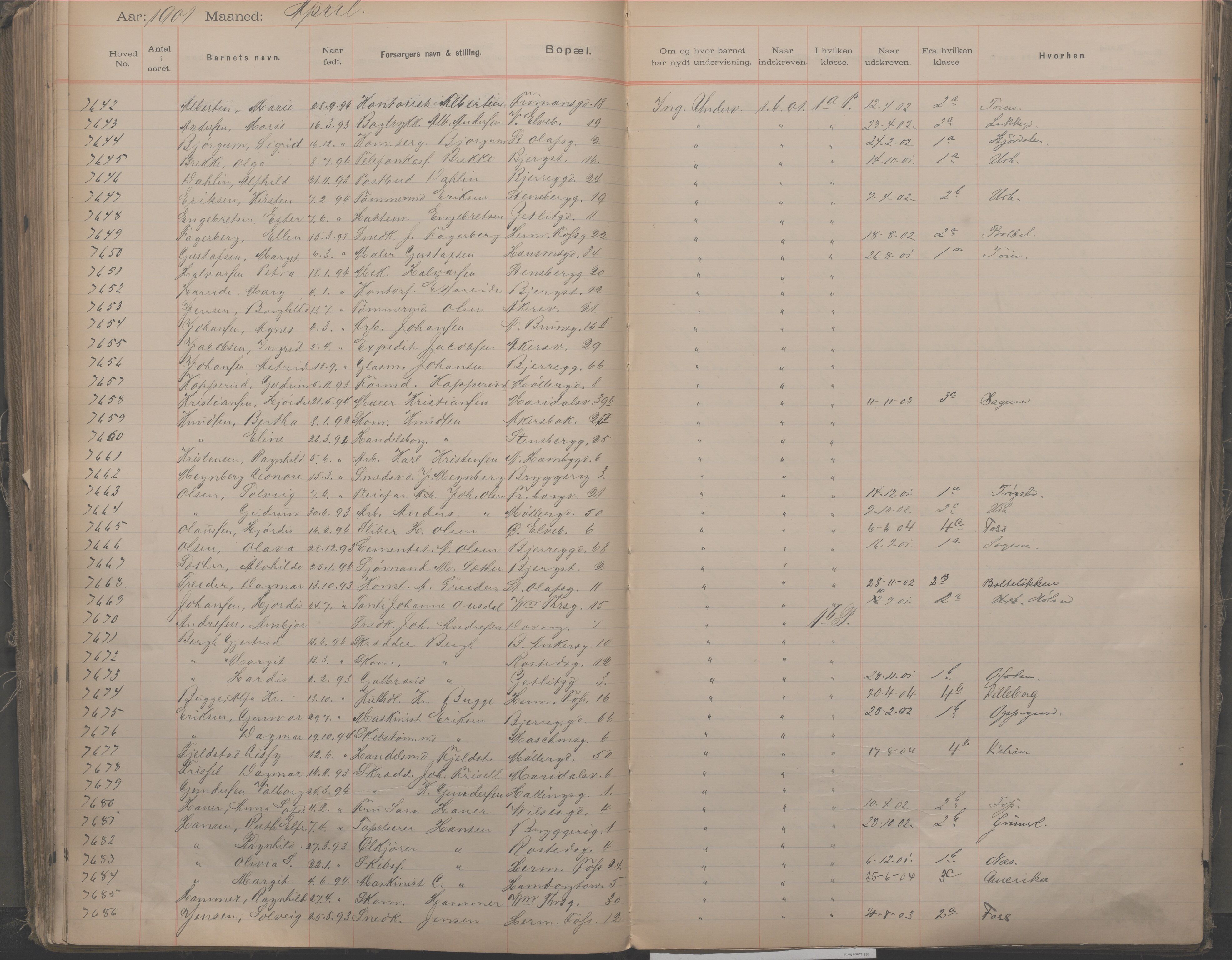 Møllergata skole, OBA/A-20129/F/Fa/L0001: Ut-/innskrivningsprotokoll, 1889-1907, s. 175