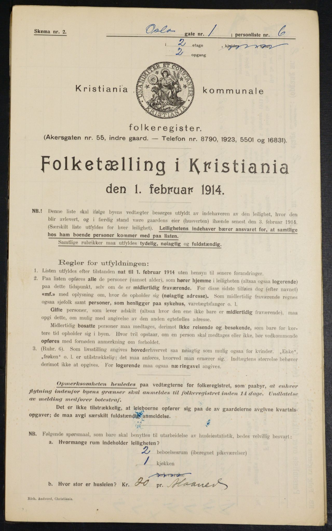 OBA, Kommunal folketelling 1.2.1914 for Kristiania, 1914, s. 77021