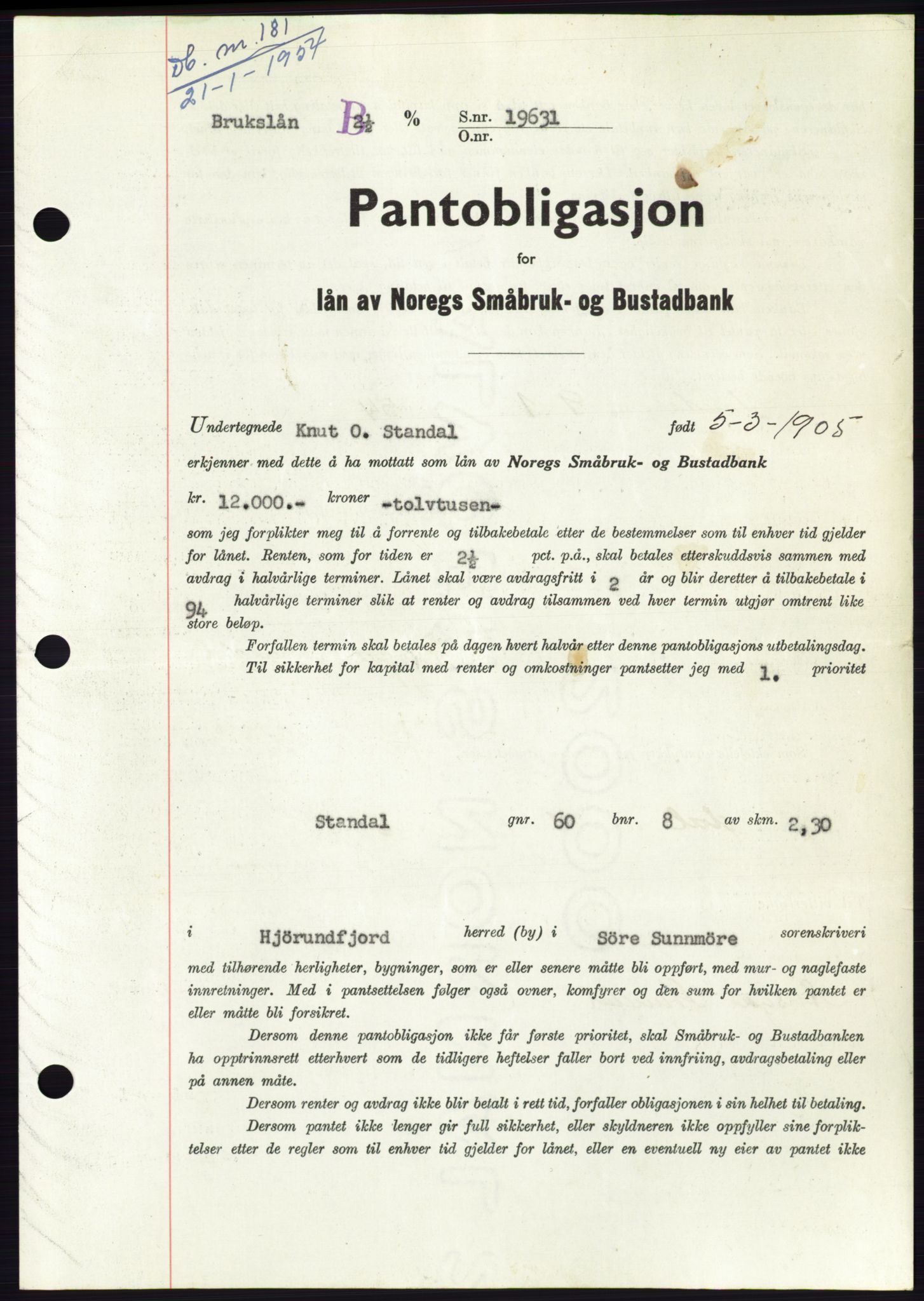 Søre Sunnmøre sorenskriveri, SAT/A-4122/1/2/2C/L0124: Pantebok nr. 12B, 1953-1954, Dagboknr: 181/1954