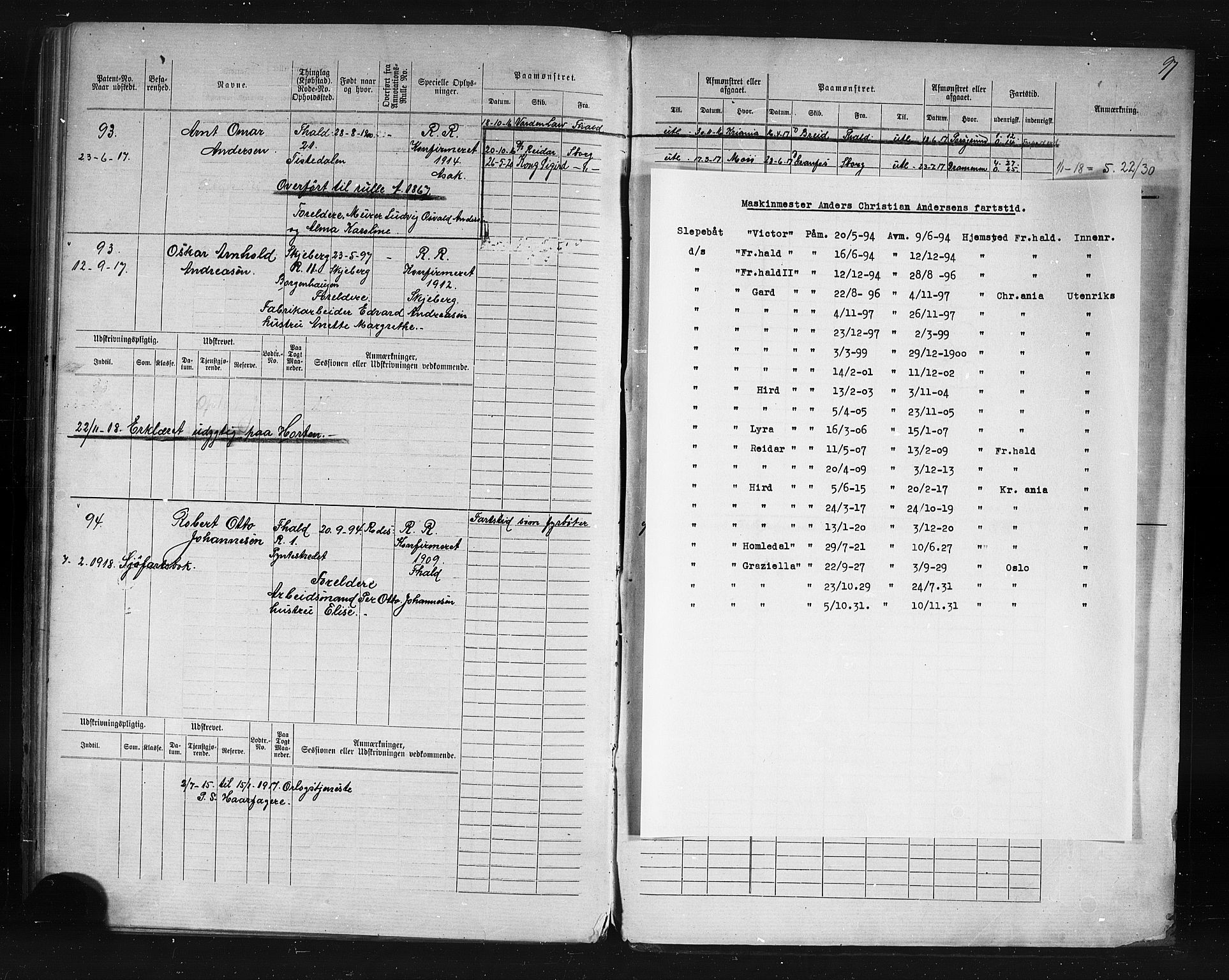 Halden mønstringskontor, SAO/A-10569a/F/Fc/Fcd/L0003: Annotasjons- og hovedrulle for maskinister og fyrbøtere, 1876-1918, s. 61