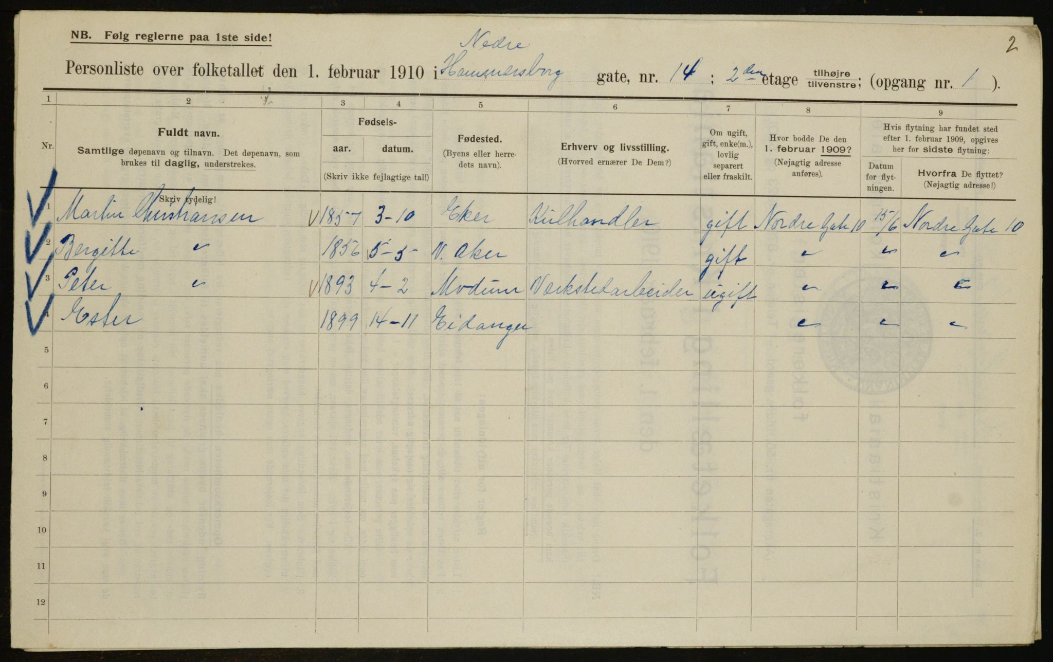 OBA, Kommunal folketelling 1.2.1910 for Kristiania, 1910, s. 67092