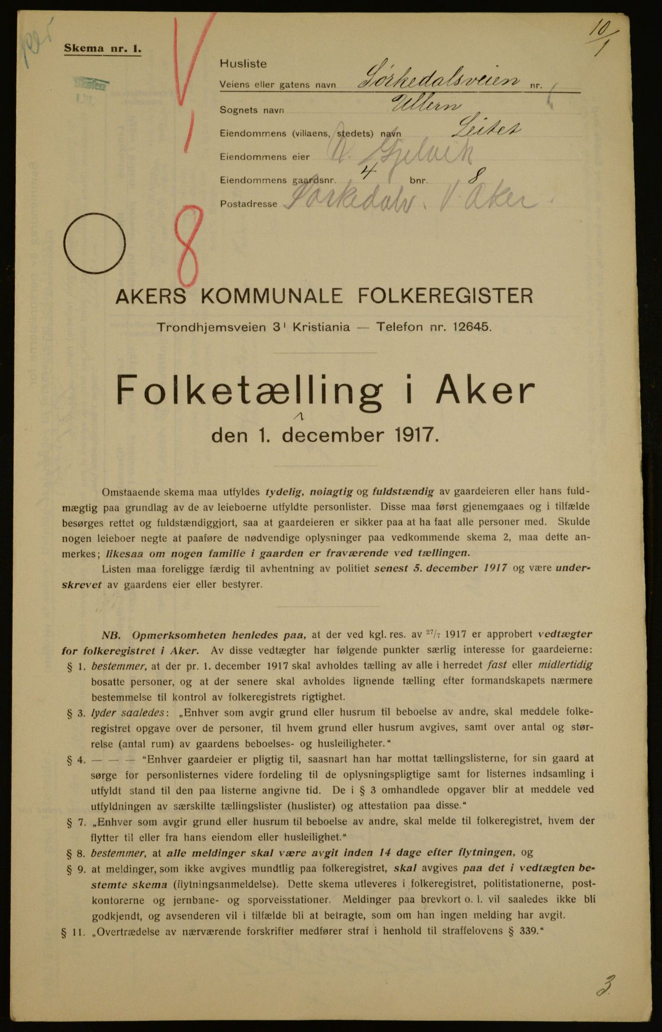 OBA, Kommunal folketelling 1.12.1917 for Aker, 1917, s. 53