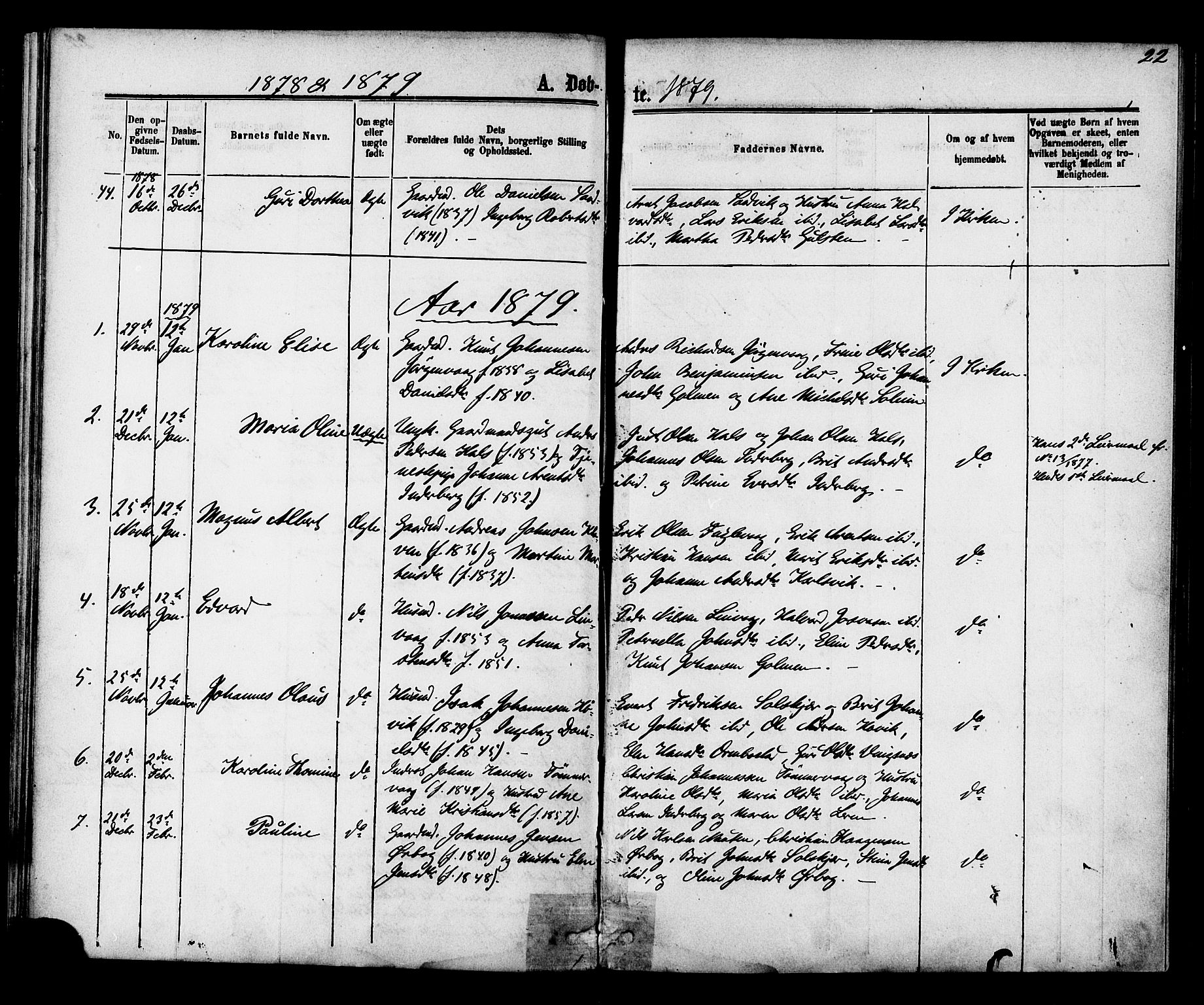 Ministerialprotokoller, klokkerbøker og fødselsregistre - Møre og Romsdal, SAT/A-1454/577/L0895: Ministerialbok nr. 577A02, 1875-1879, s. 22