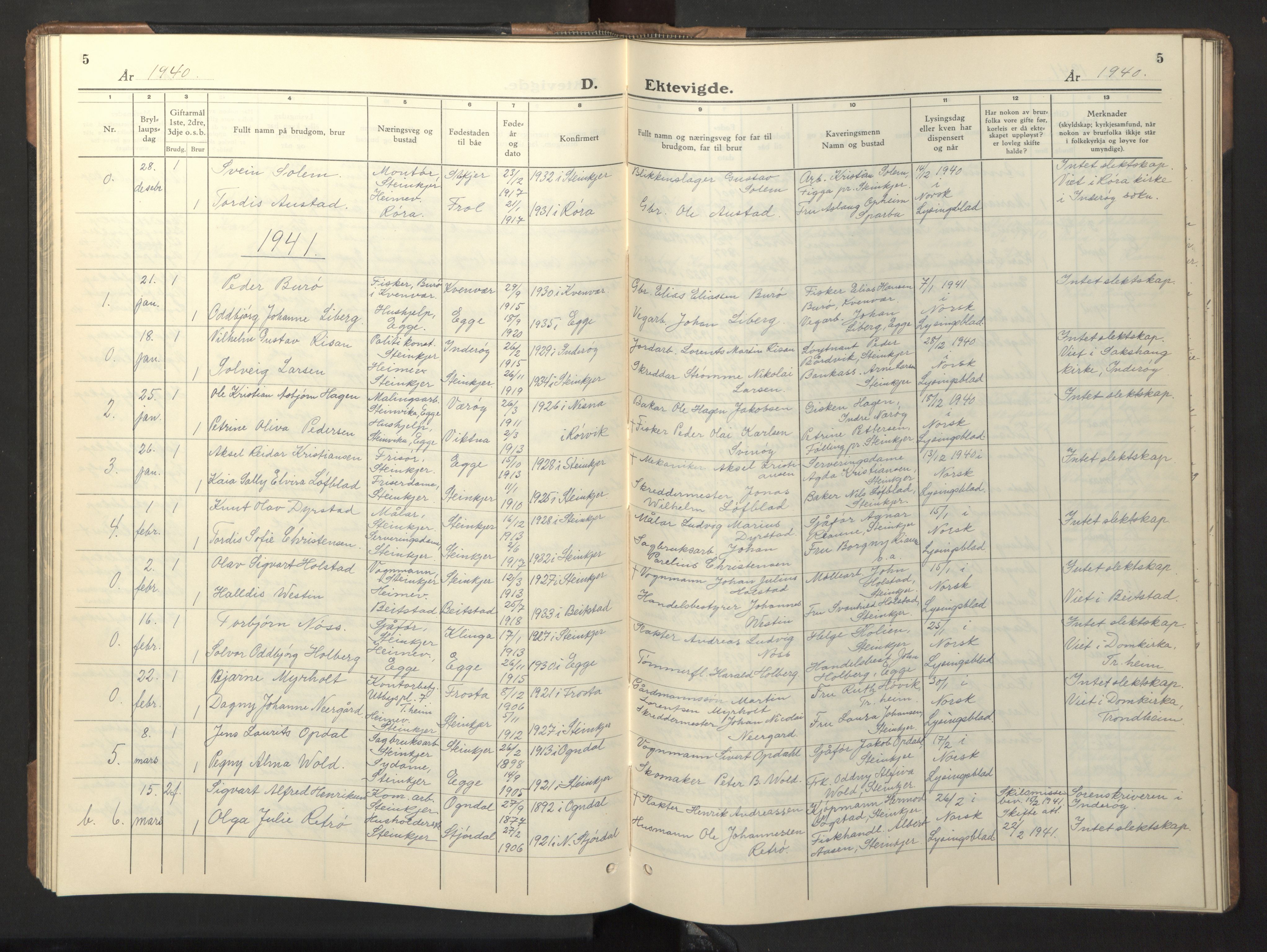 Ministerialprotokoller, klokkerbøker og fødselsregistre - Nord-Trøndelag, AV/SAT-A-1458/739/L0377: Klokkerbok nr. 739C05, 1940-1947, s. 5
