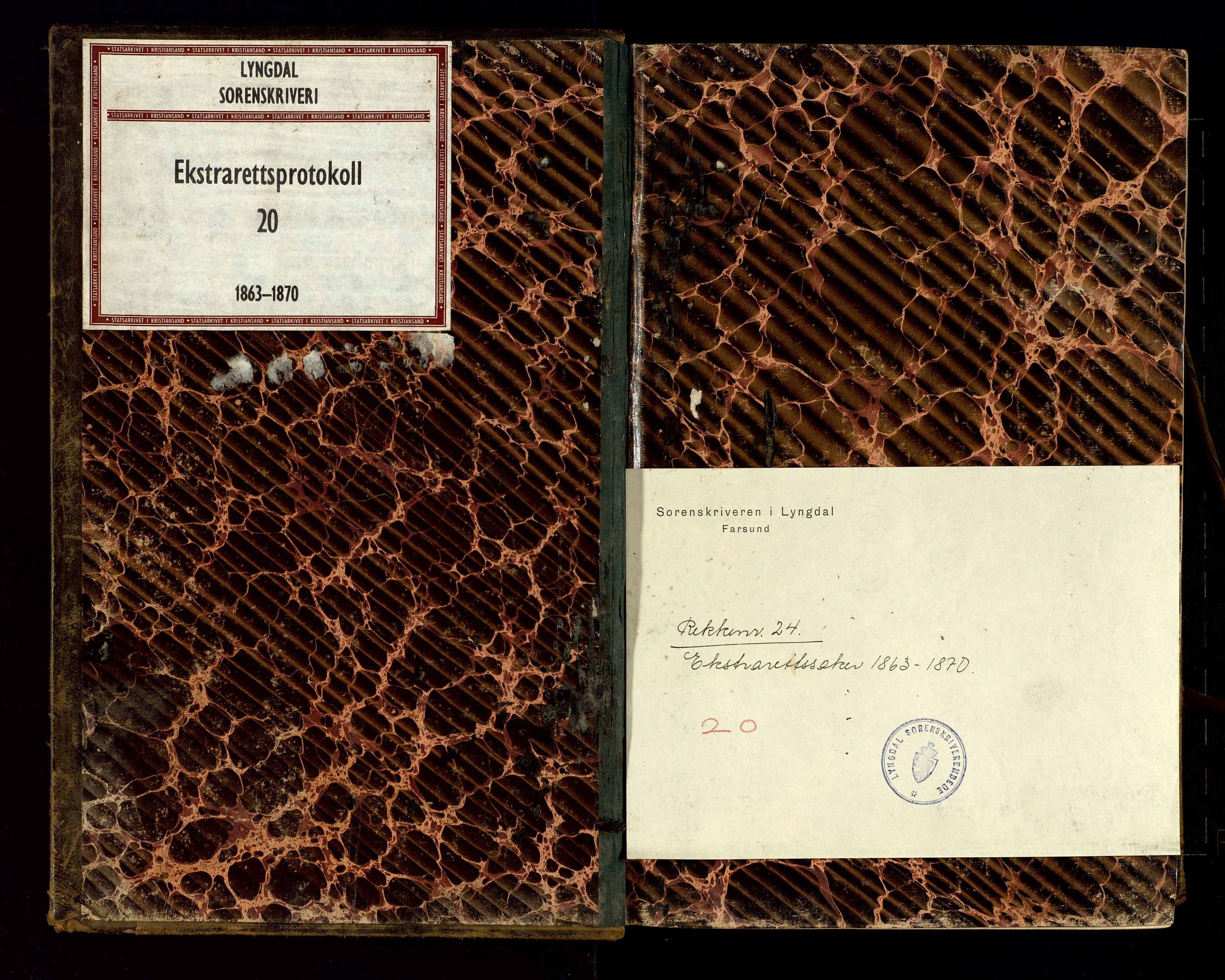 Lyngdal sorenskriveri, AV/SAK-1221-0004/F/Fb/L0084: Ekstrarettsprotokoll nr. 20, 1863-1870