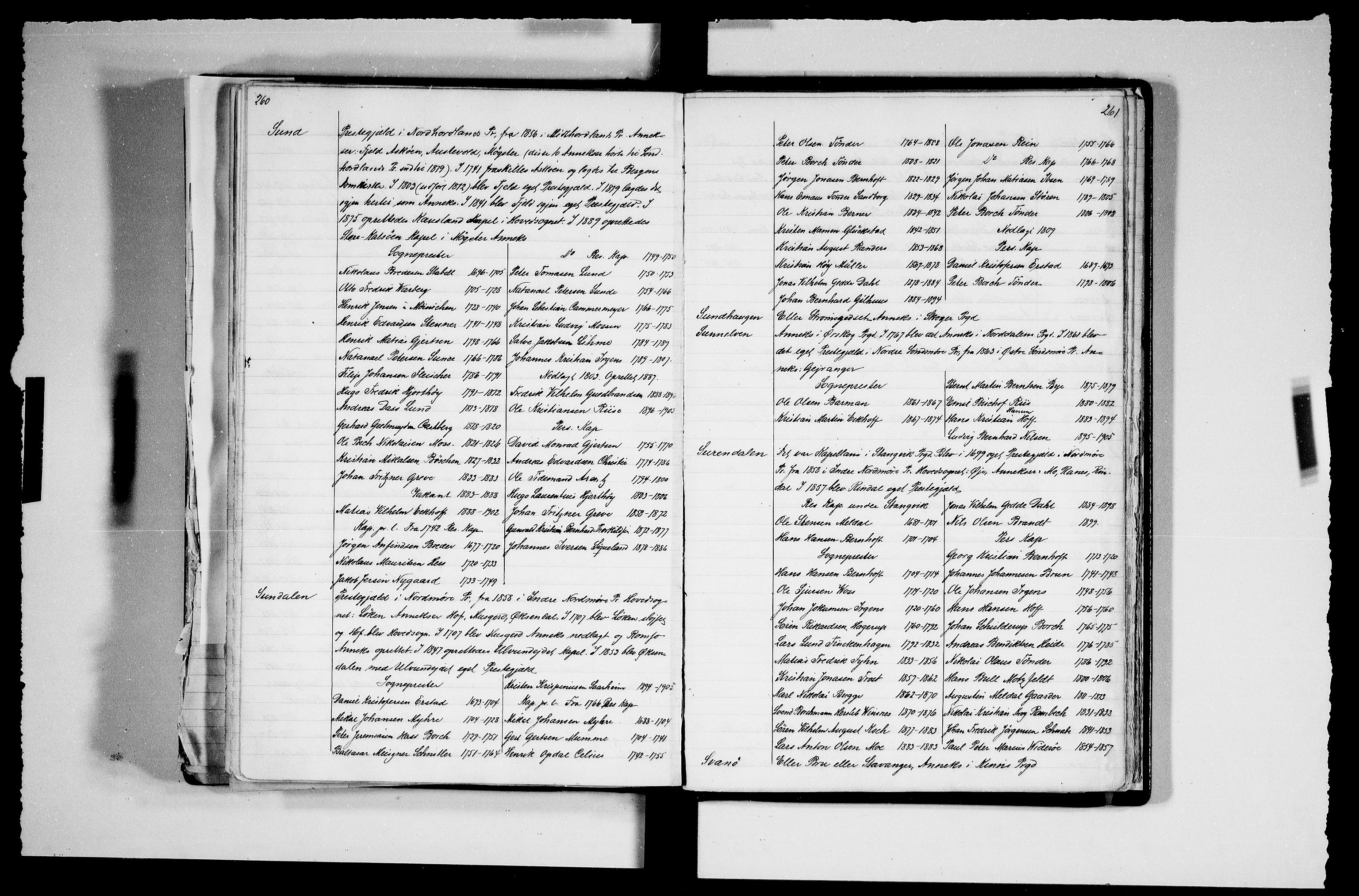 Manuskriptsamlingen, RA/EA-3667/F/L0111a: Schiørn, Fredrik; Den norske kirkes embeter og prester 1700-1900, Embeter, 1700-1900, s. 260-261