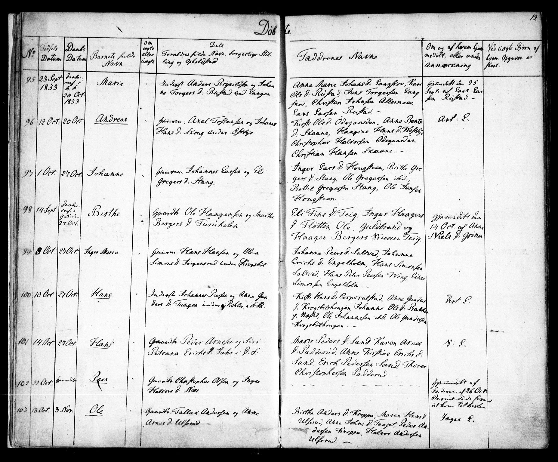 Enebakk prestekontor Kirkebøker, AV/SAO-A-10171c/F/Fa/L0009: Ministerialbok nr. I 9, 1832-1861, s. 13