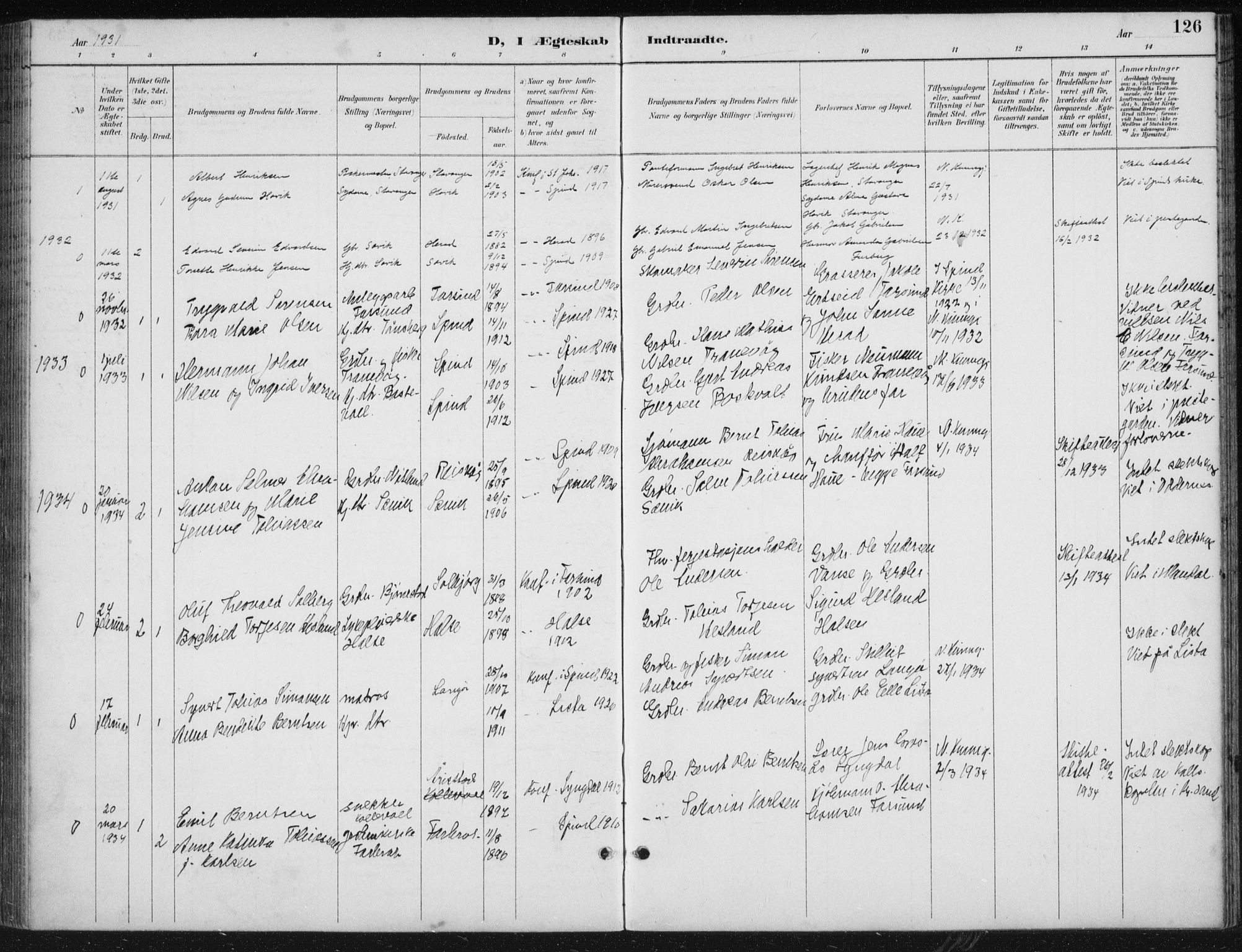 Herad sokneprestkontor, AV/SAK-1111-0018/F/Fb/Fbb/L0004: Klokkerbok nr. B 4, 1890-1935, s. 126