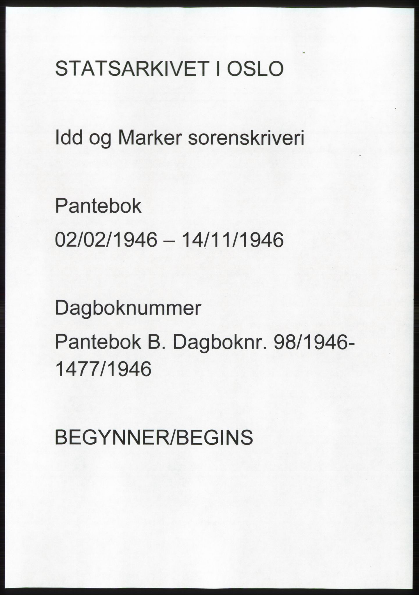Idd og Marker sorenskriveri, SAO/A-10283/G/Gb/Gbc/L0003: Pantebok nr. B4-9b, 1946-1946