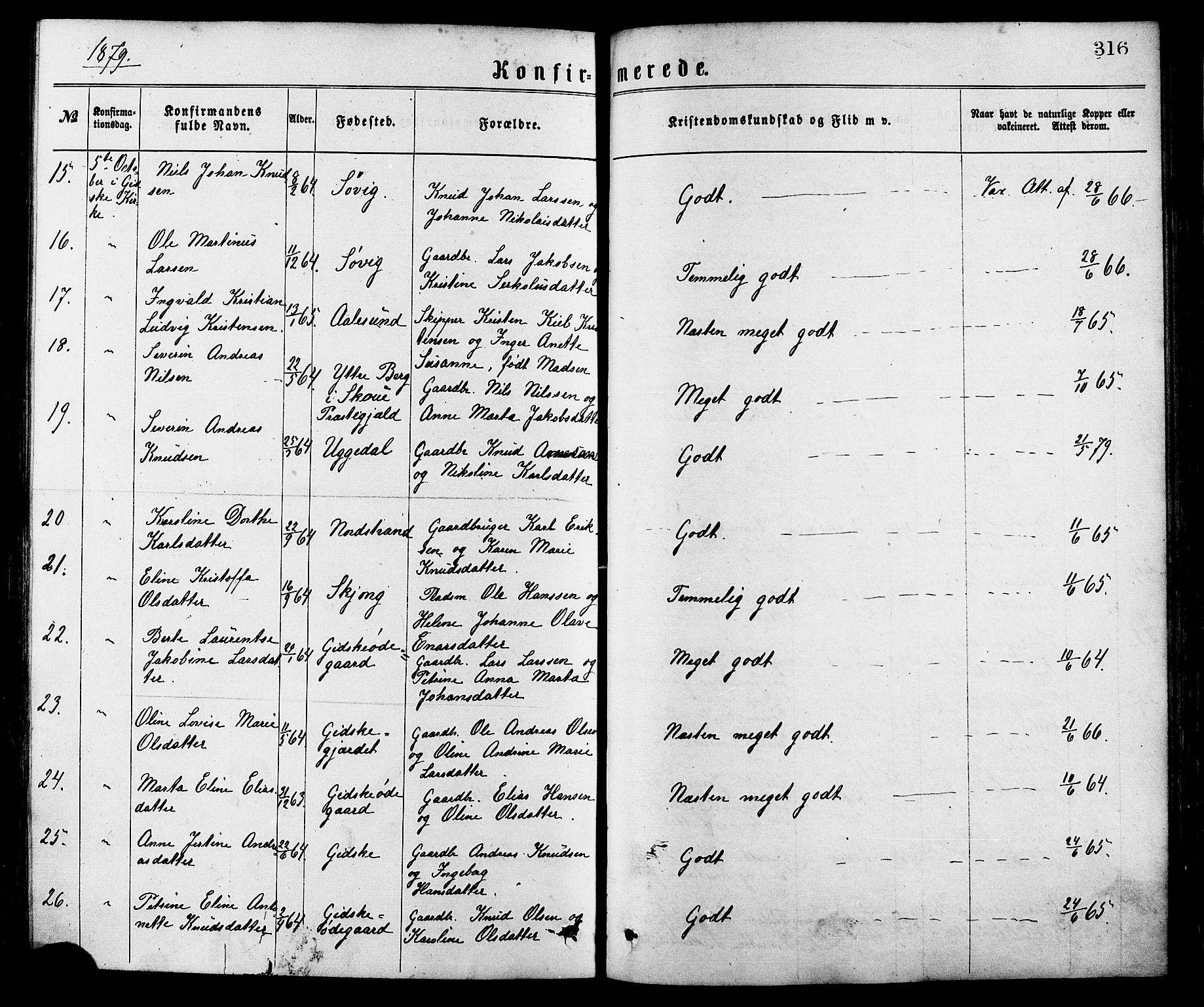 Ministerialprotokoller, klokkerbøker og fødselsregistre - Møre og Romsdal, AV/SAT-A-1454/528/L0400: Ministerialbok nr. 528A11, 1871-1879, s. 316