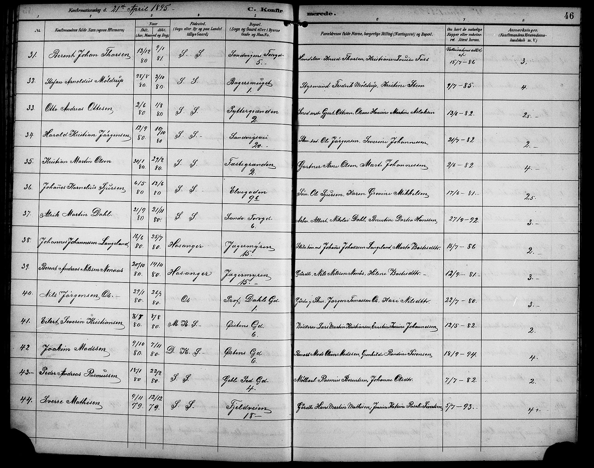 Sandviken Sokneprestembete, AV/SAB-A-77601/H/Hb/L0003: Klokkerbok nr. A 4, 1892-1901, s. 46