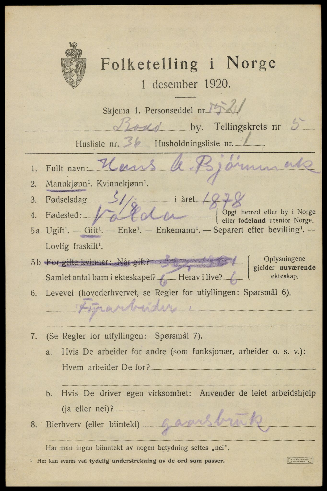SAT, Folketelling 1920 for 1804 Bodø kjøpstad, 1920, s. 9325