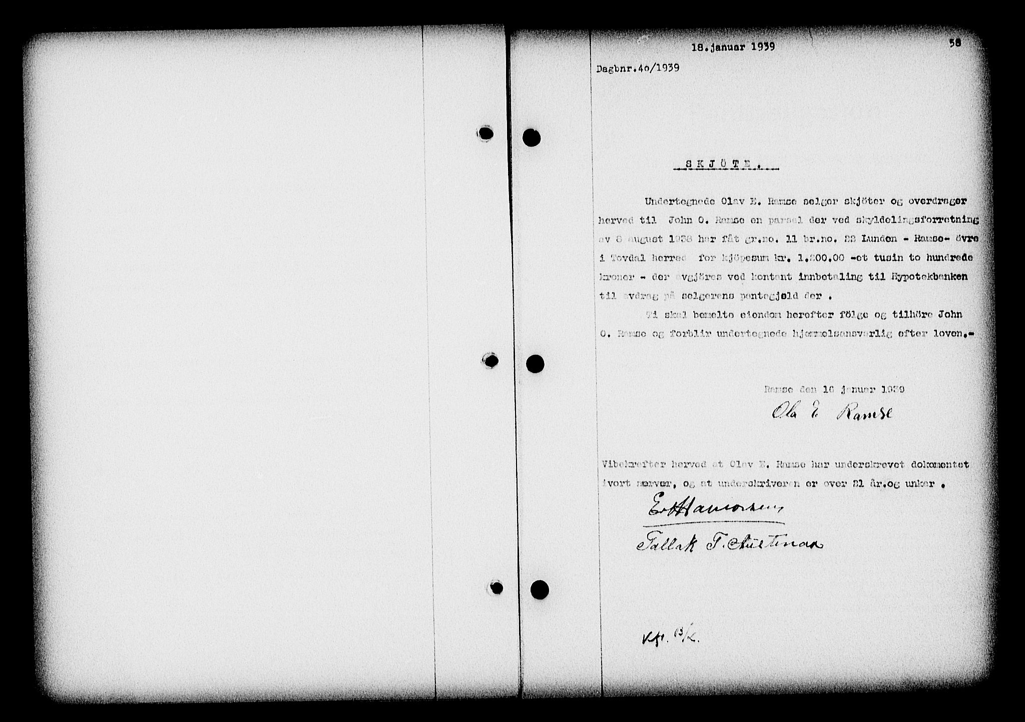 Nedenes sorenskriveri, AV/SAK-1221-0006/G/Gb/Gba/L0046: Pantebok nr. 42, 1938-1939, Dagboknr: 40/1939
