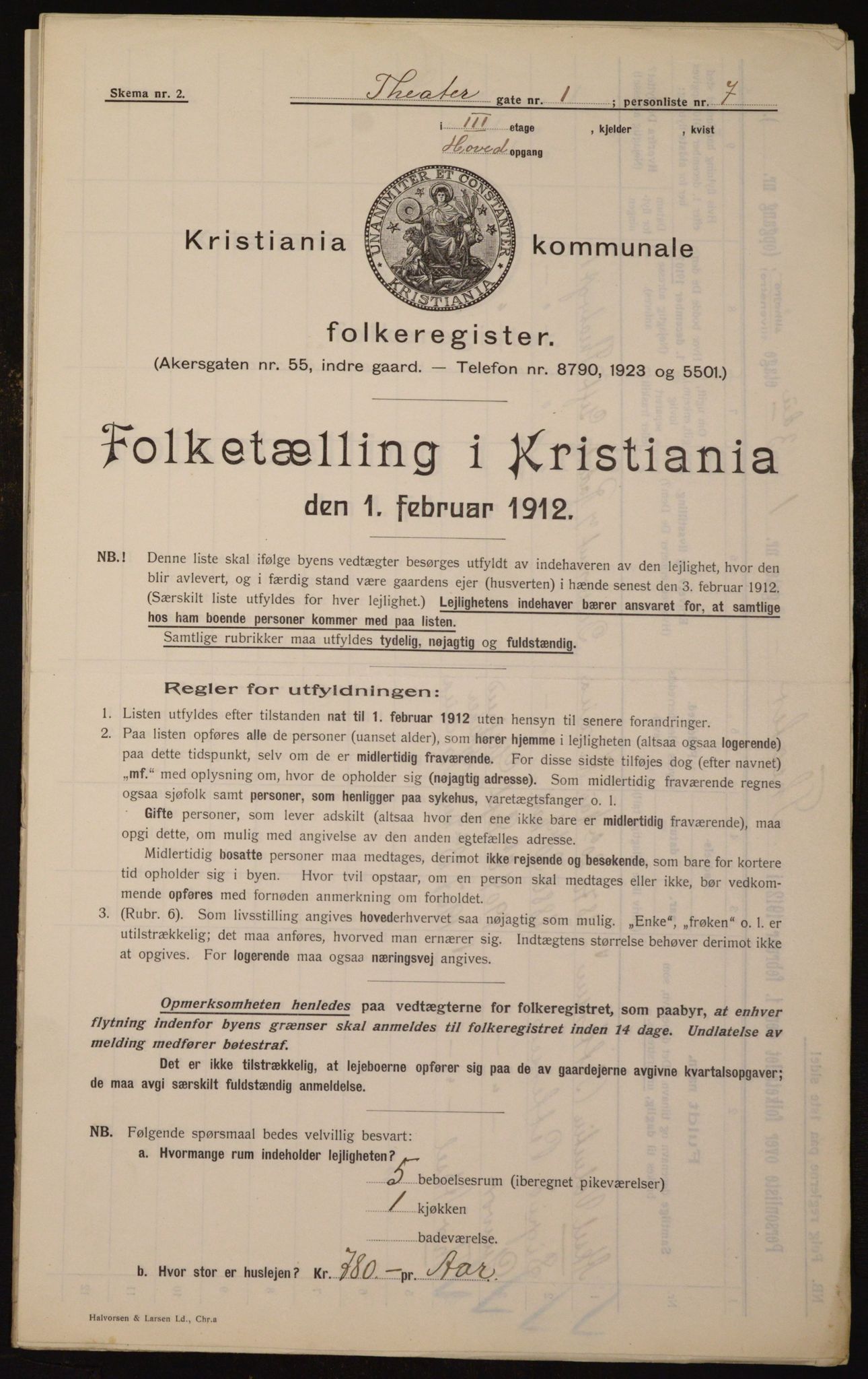 OBA, Kommunal folketelling 1.2.1912 for Kristiania, 1912, s. 107077