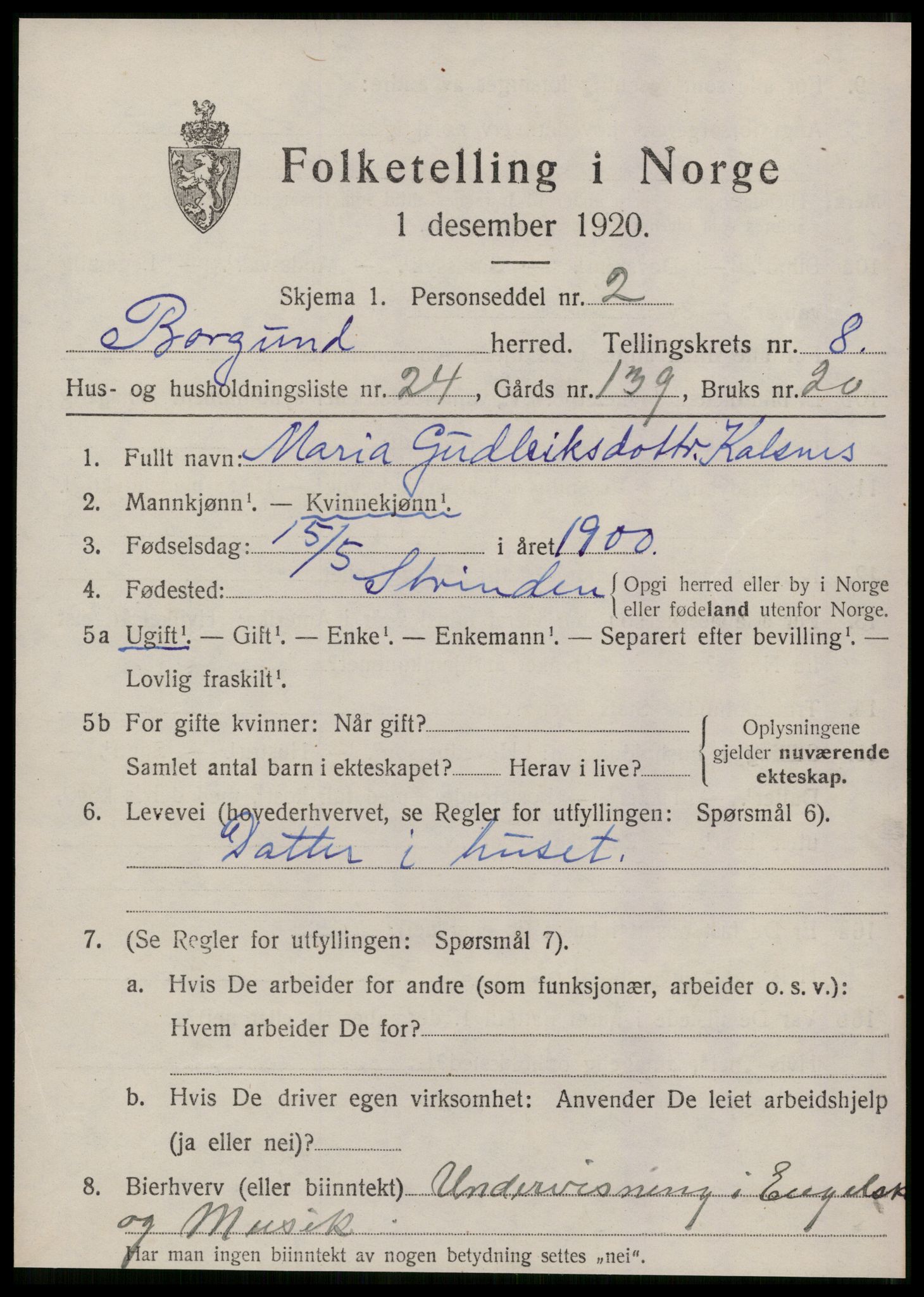 SAT, Folketelling 1920 for 1531 Borgund herred, 1920, s. 7666