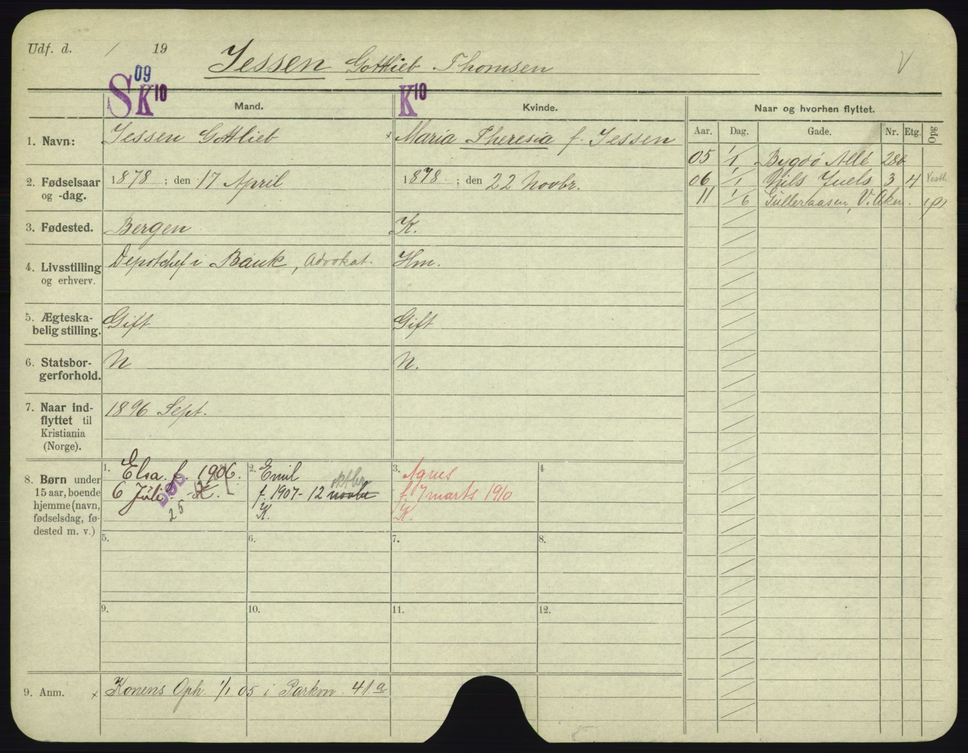 Oslo folkeregister, Registerkort, SAO/A-11715/F/Fa/Fac/L0005: Menn, 1906-1914, s. 400a
