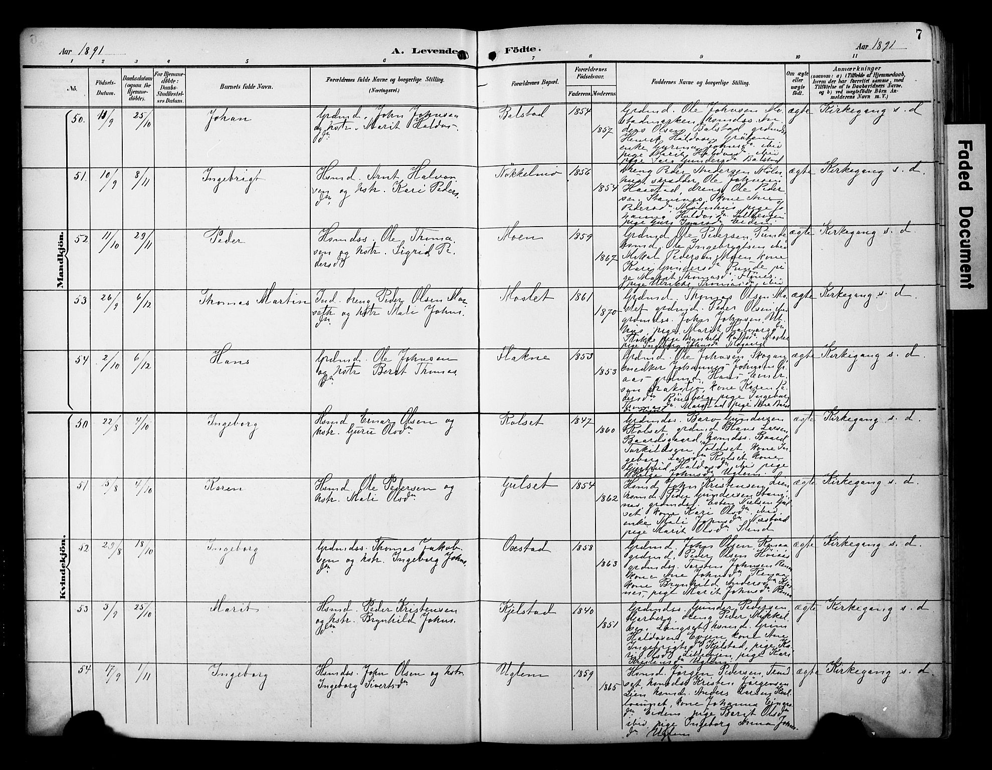 Ministerialprotokoller, klokkerbøker og fødselsregistre - Sør-Trøndelag, SAT/A-1456/695/L1149: Ministerialbok nr. 695A09, 1891-1902, s. 7