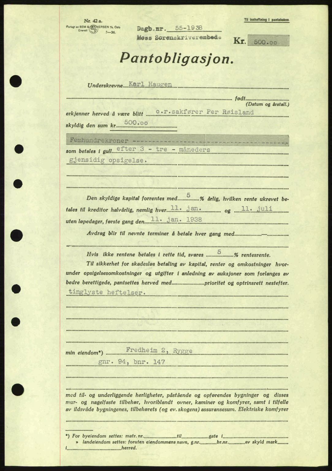 Moss sorenskriveri, SAO/A-10168: Pantebok nr. B4, 1937-1938, Dagboknr: 55/1938