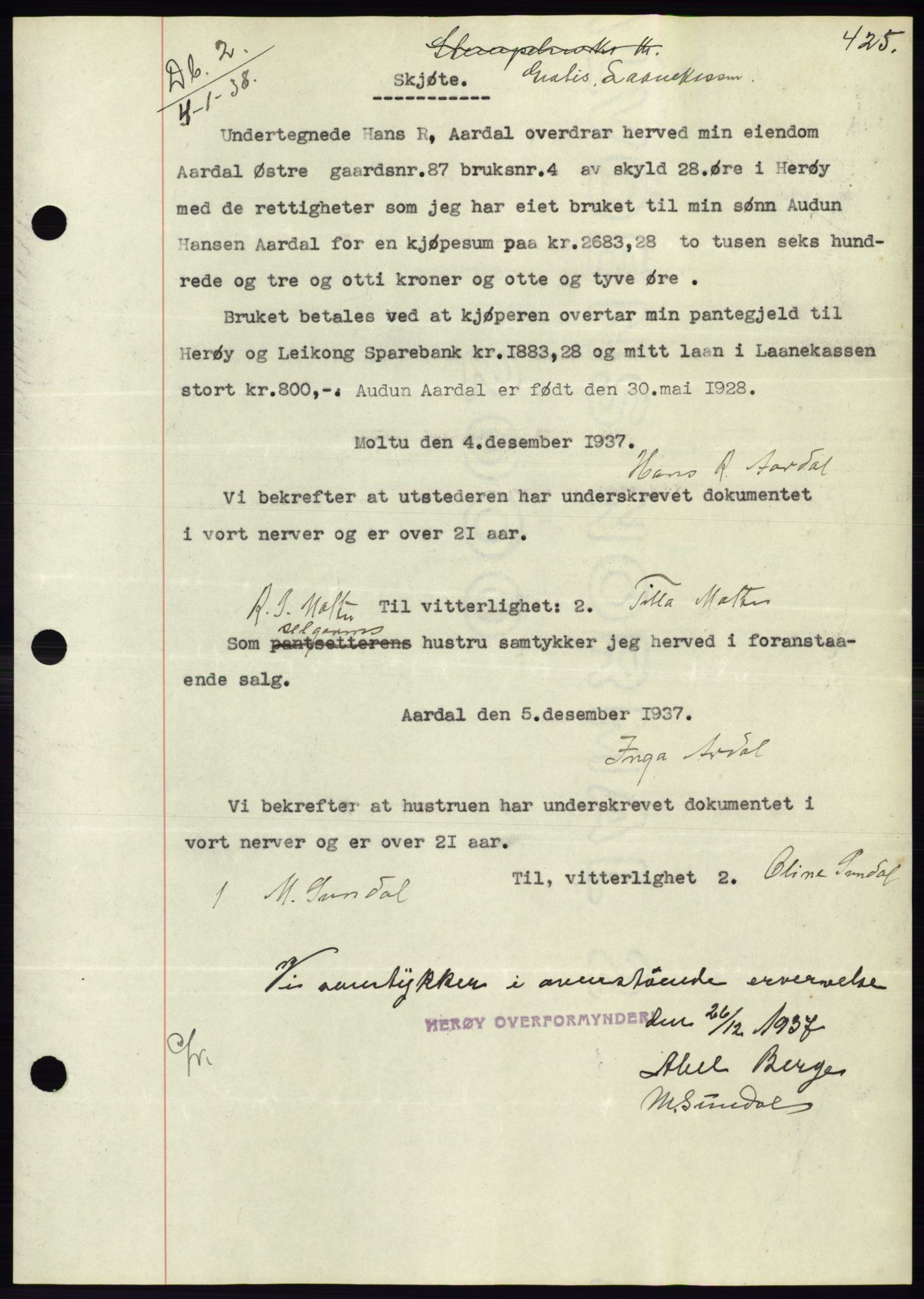 Søre Sunnmøre sorenskriveri, SAT/A-4122/1/2/2C/L0064: Pantebok nr. 58, 1937-1938, Dagboknr: 2/1938