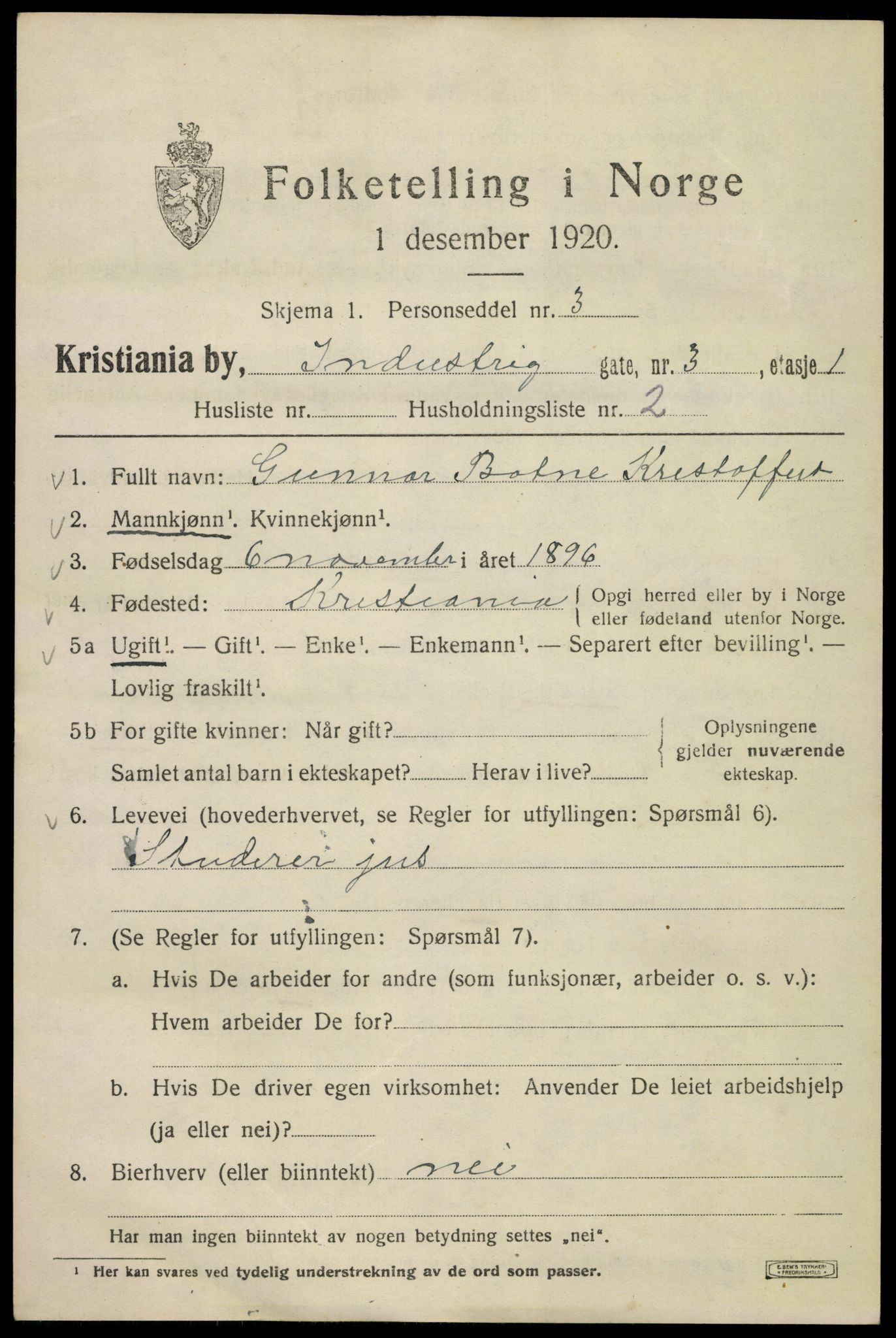 SAO, Folketelling 1920 for 0301 Kristiania kjøpstad, 1920, s. 307511