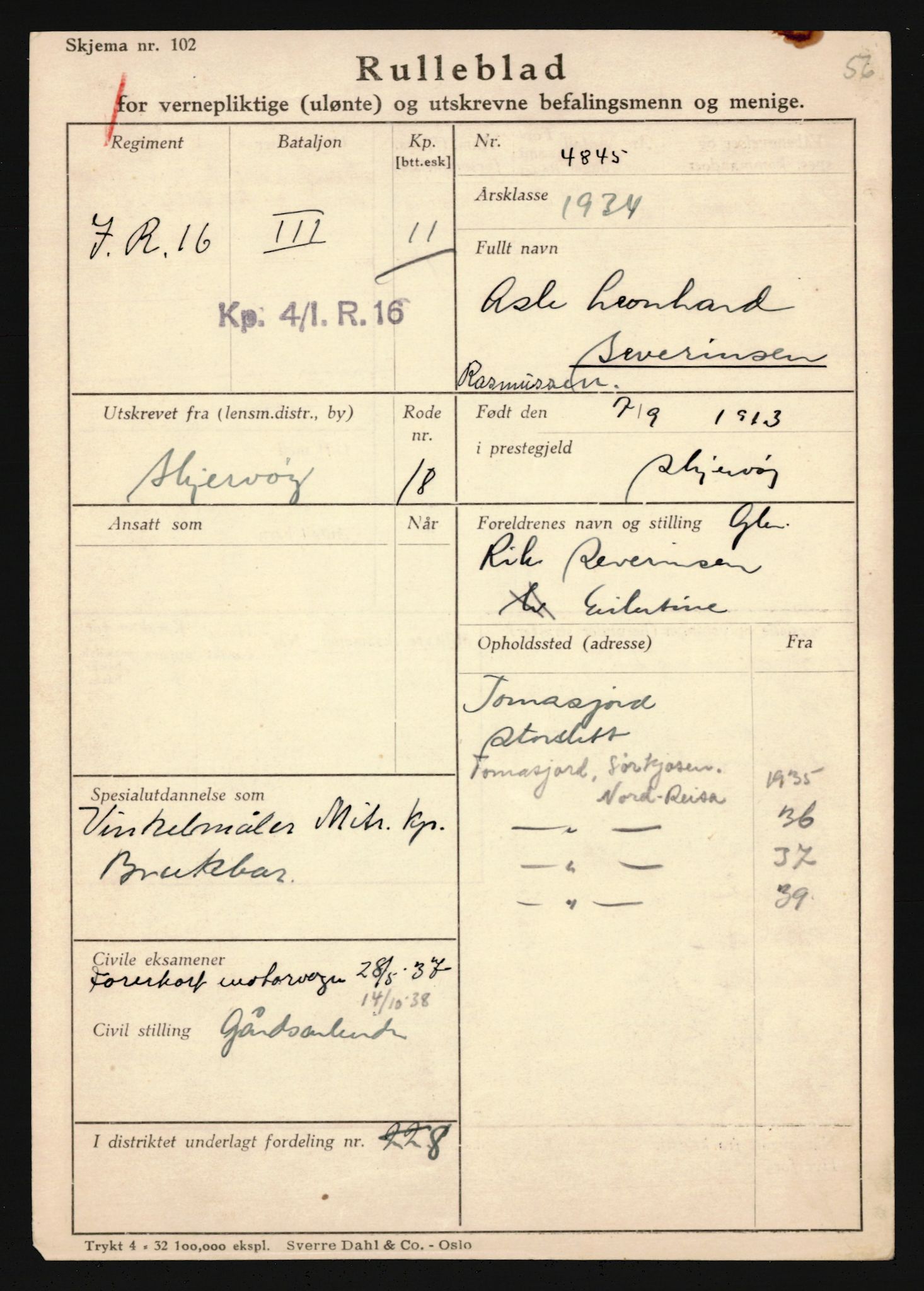 Forsvaret, Troms infanteriregiment nr. 16, AV/RA-RAFA-3146/P/Pa/L0018: Rulleblad for regimentets menige mannskaper, årsklasse 1934, 1934, s. 1141