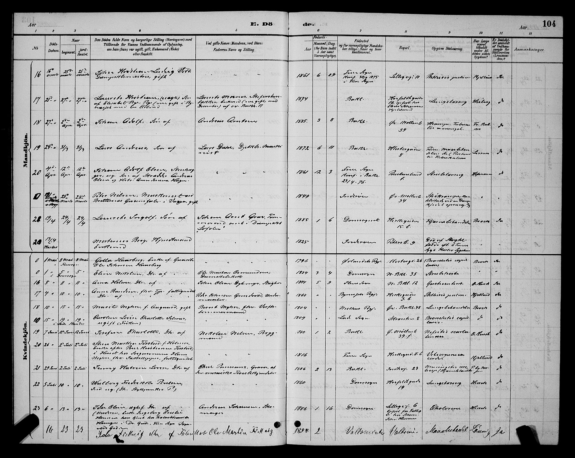 Ministerialprotokoller, klokkerbøker og fødselsregistre - Sør-Trøndelag, SAT/A-1456/604/L0223: Klokkerbok nr. 604C06, 1886-1897, s. 104