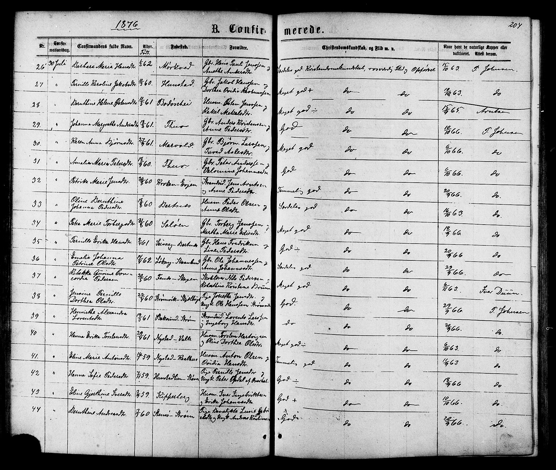 Ministerialprotokoller, klokkerbøker og fødselsregistre - Nordland, SAT/A-1459/801/L0029: Klokkerbok nr. 801C04, 1868-1878, s. 204