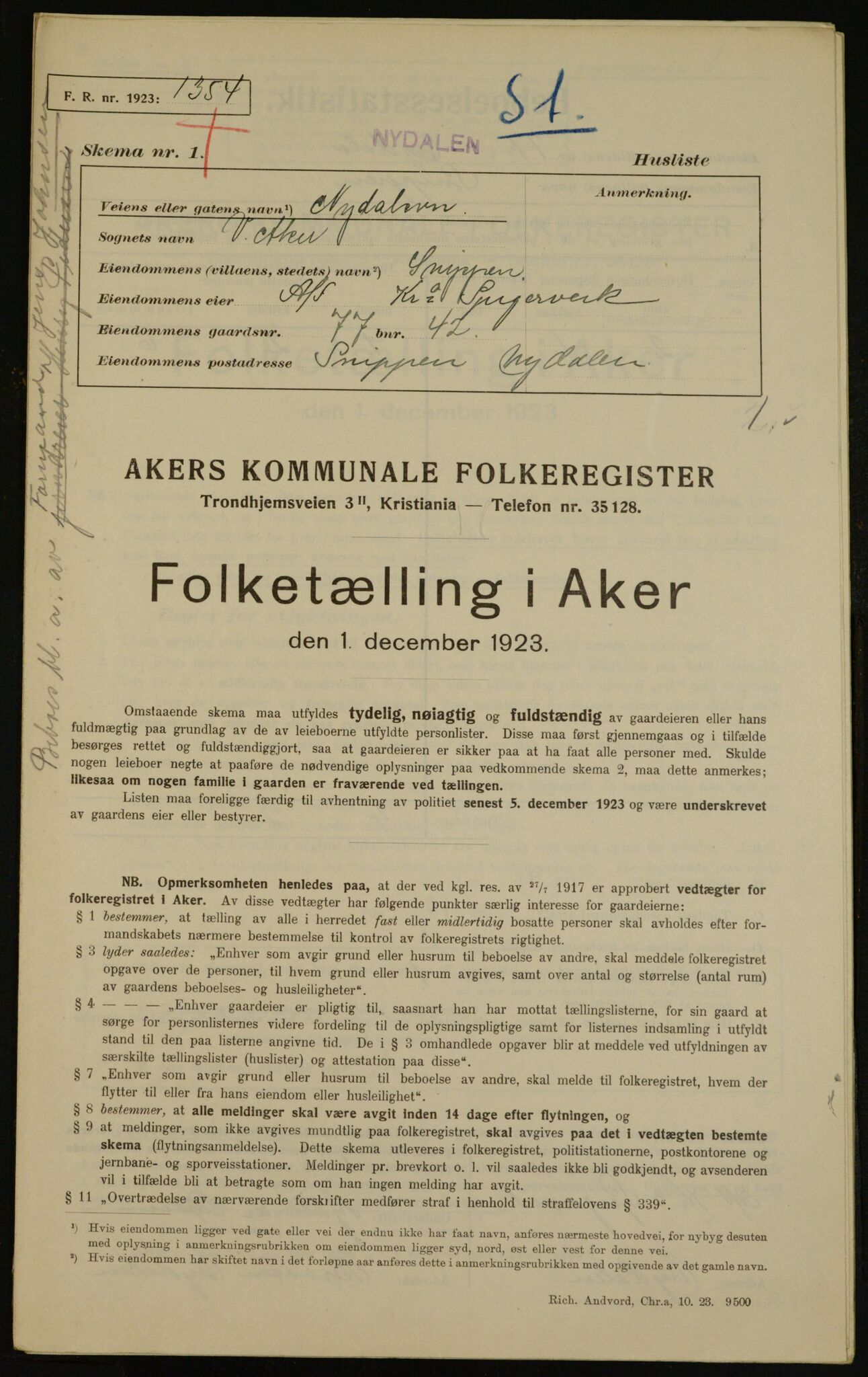 , Kommunal folketelling 1.12.1923 for Aker, 1923, s. 16317