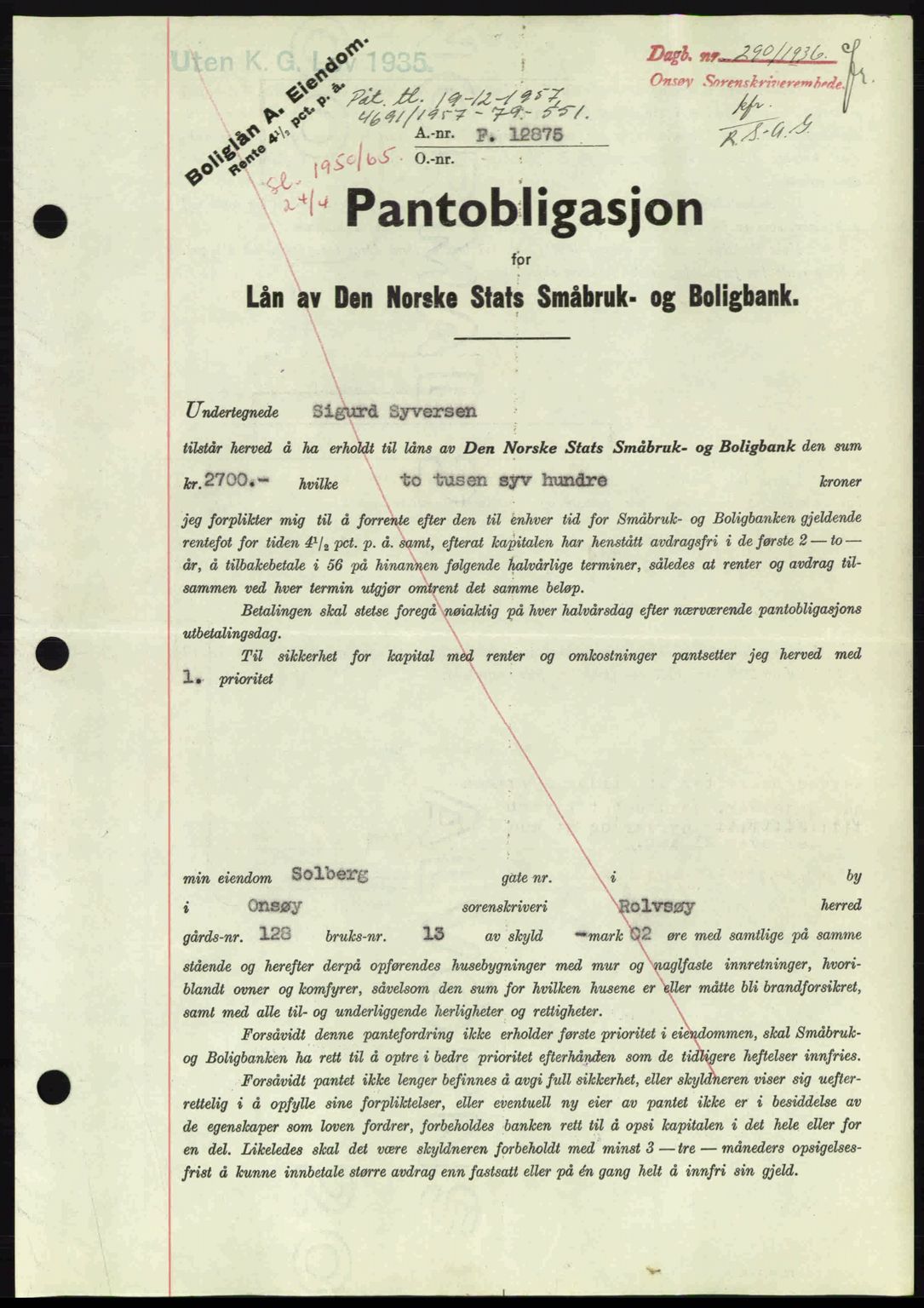 Onsøy sorenskriveri, SAO/A-10474/G/Ga/Gac/L0001: Pantebok nr. B1, 1936-1938, Dagboknr: 290/1936