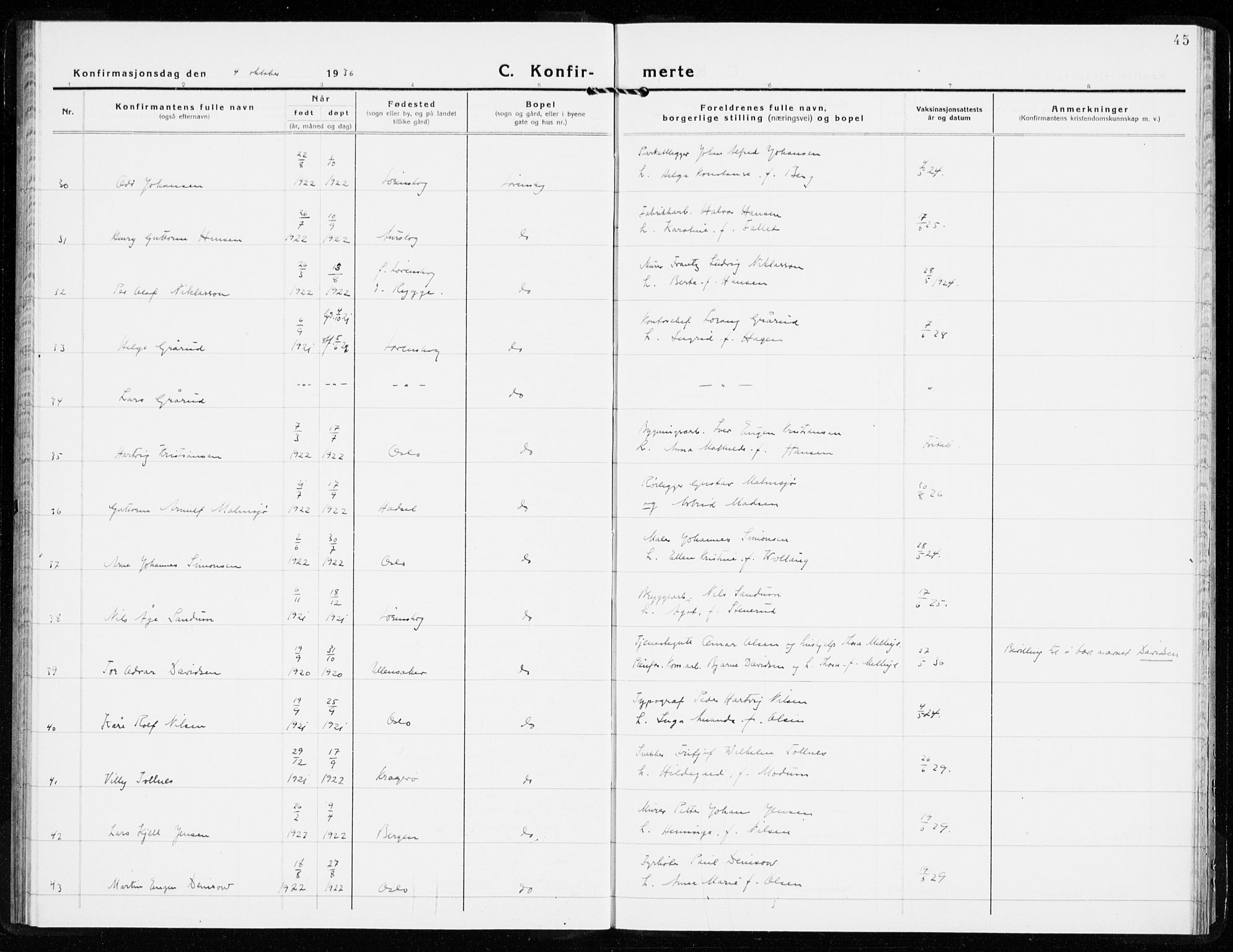 Skedsmo prestekontor Kirkebøker, AV/SAO-A-10033a/F/Fb/L0004: Ministerialbok nr. II 4, 1931-1943, s. 45