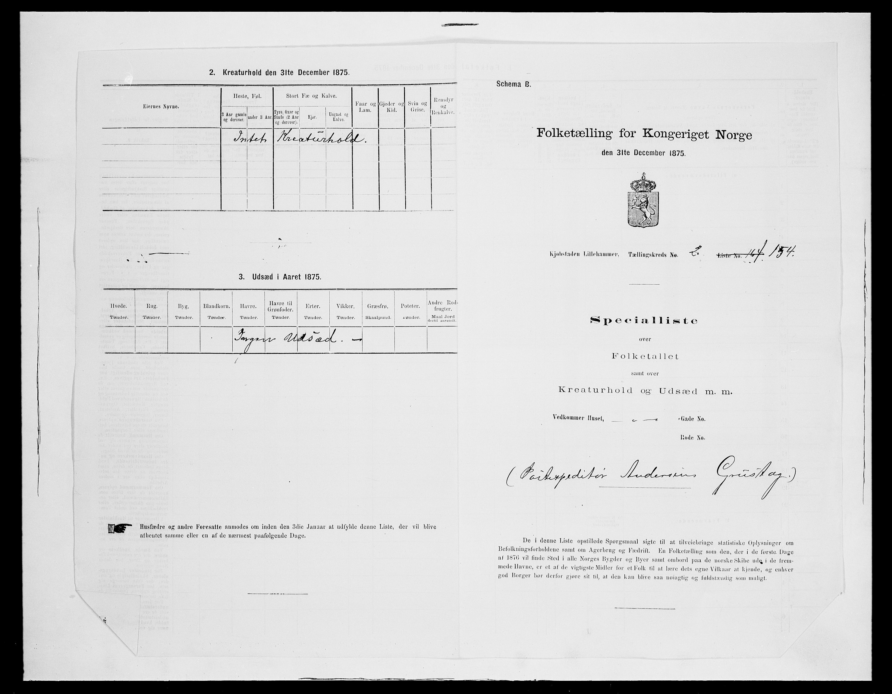 SAH, Folketelling 1875 for 0501B Fåberg prestegjeld, Lillehammer kjøpstad, 1875, s. 343