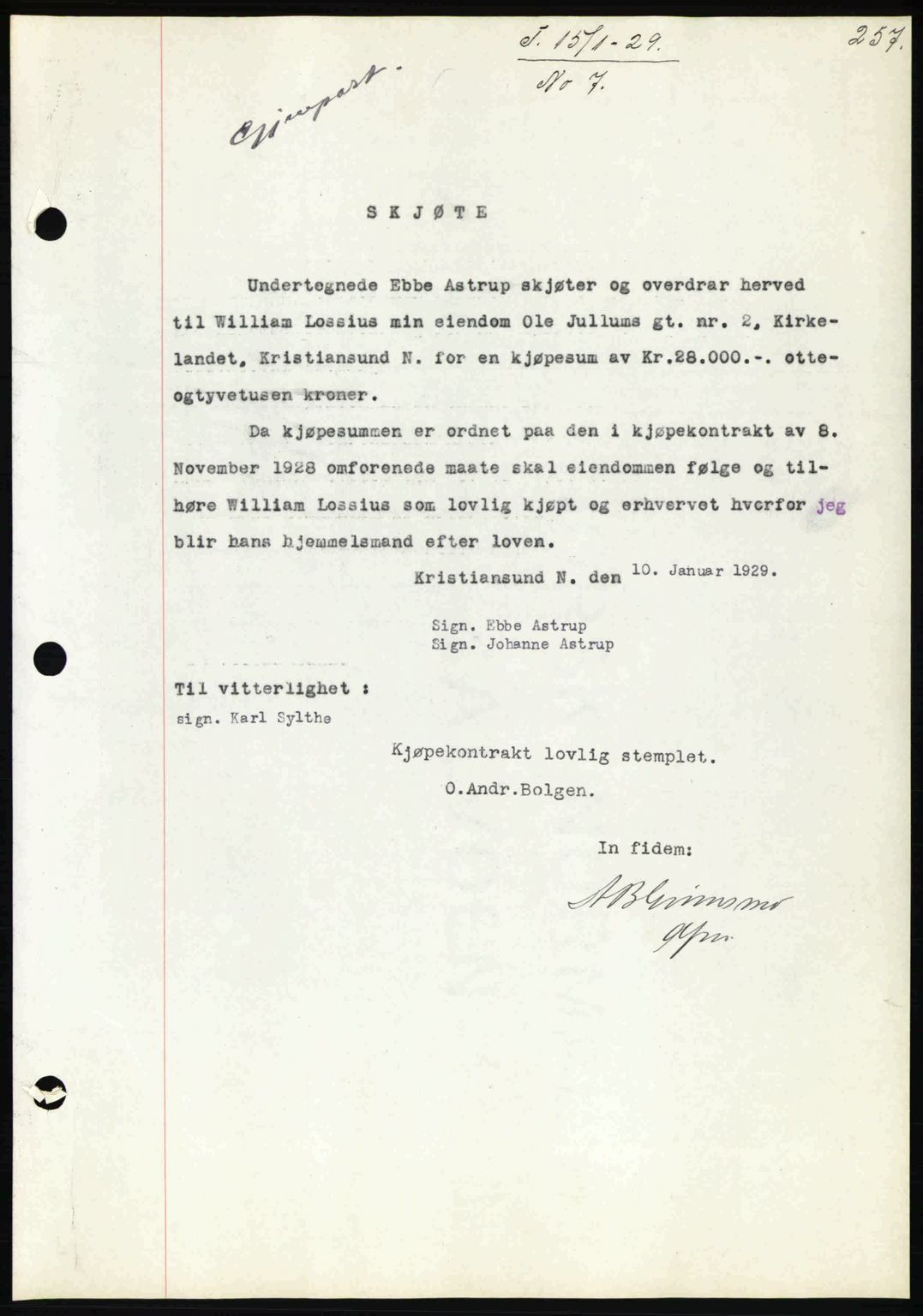 Kristiansund byfogd, AV/SAT-A-4587/A/27: Pantebok nr. 22, 1928-1929, Tingl.dato: 15.01.1929