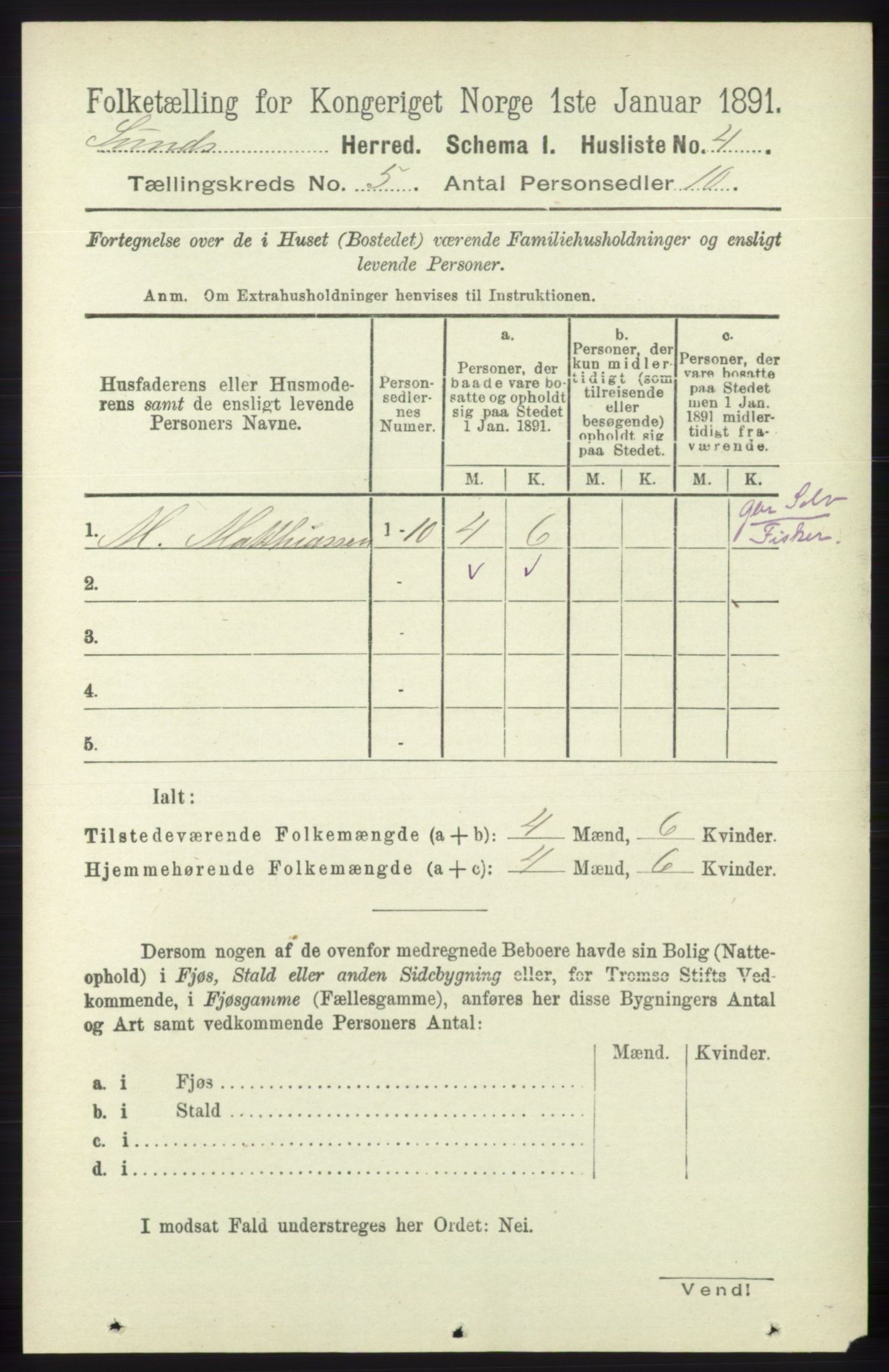 RA, Folketelling 1891 for 1245 Sund herred, 1891, s. 2329