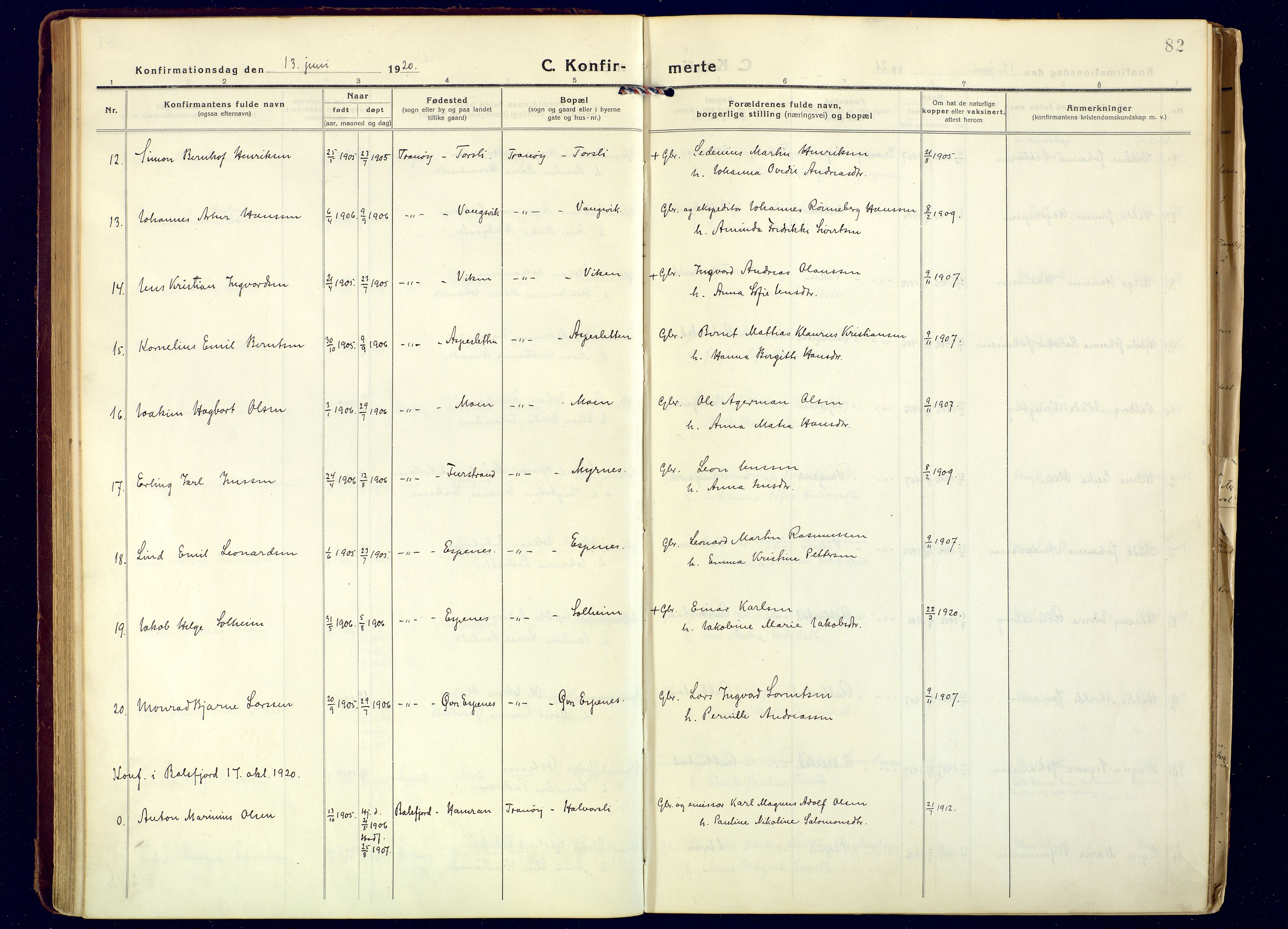 Tranøy sokneprestkontor, AV/SATØ-S-1313/I/Ia/Iaa/L0016kirke: Ministerialbok nr. 16, 1919-1932, s. 82