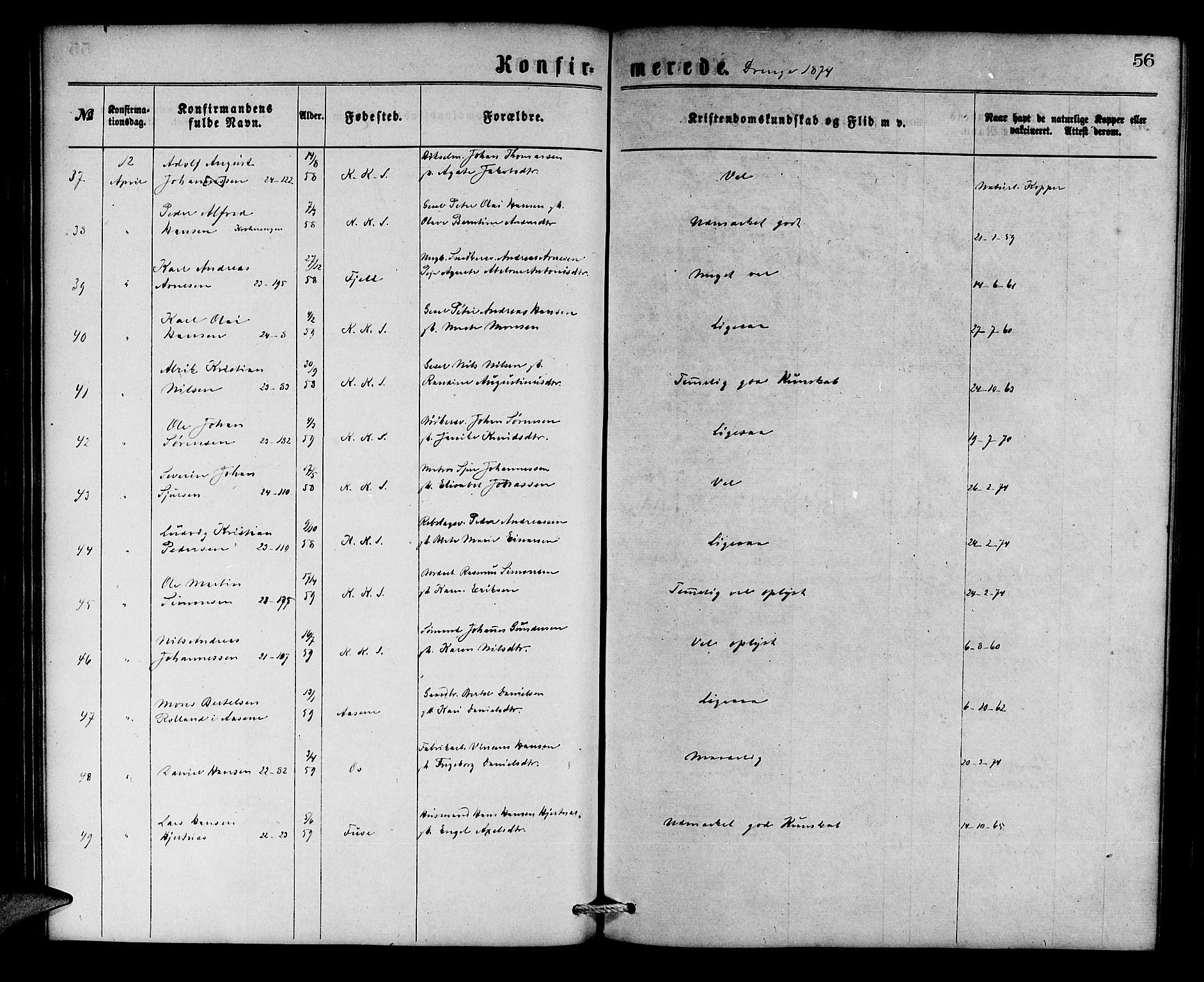 Korskirken sokneprestembete, SAB/A-76101/H/Hab: Klokkerbok nr. C 2, 1869-1879, s. 56