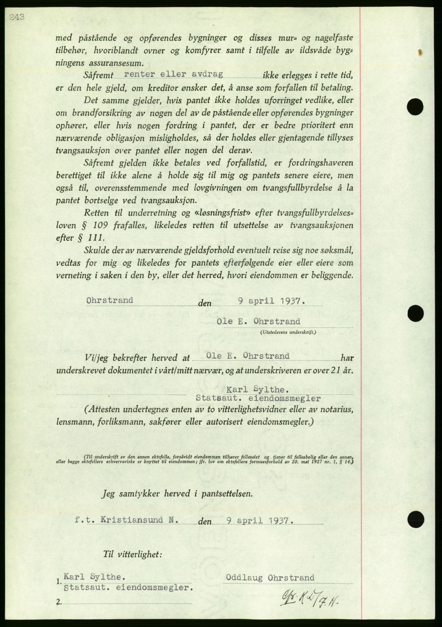 Nordmøre sorenskriveri, AV/SAT-A-4132/1/2/2Ca/L0091: Pantebok nr. B81, 1937-1937, Dagboknr: 943/1937