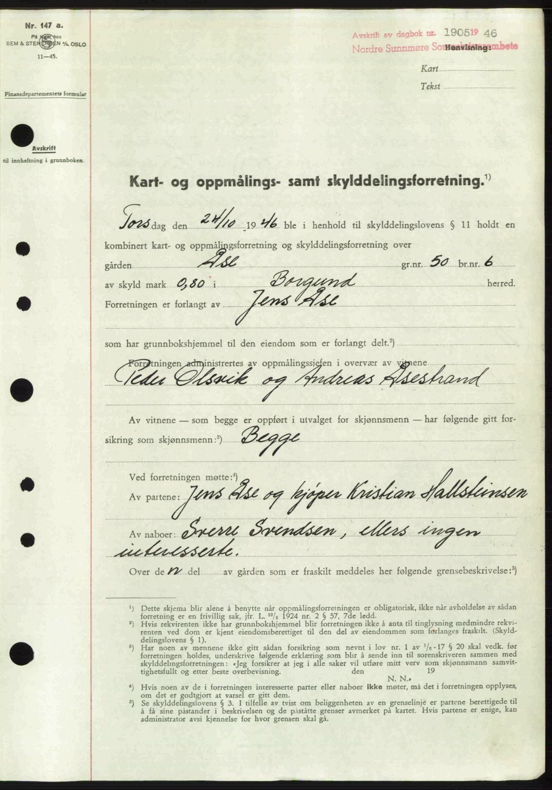 Nordre Sunnmøre sorenskriveri, SAT/A-0006/1/2/2C/2Ca: Pantebok nr. A22, 1946-1946, Dagboknr: 1905/1946