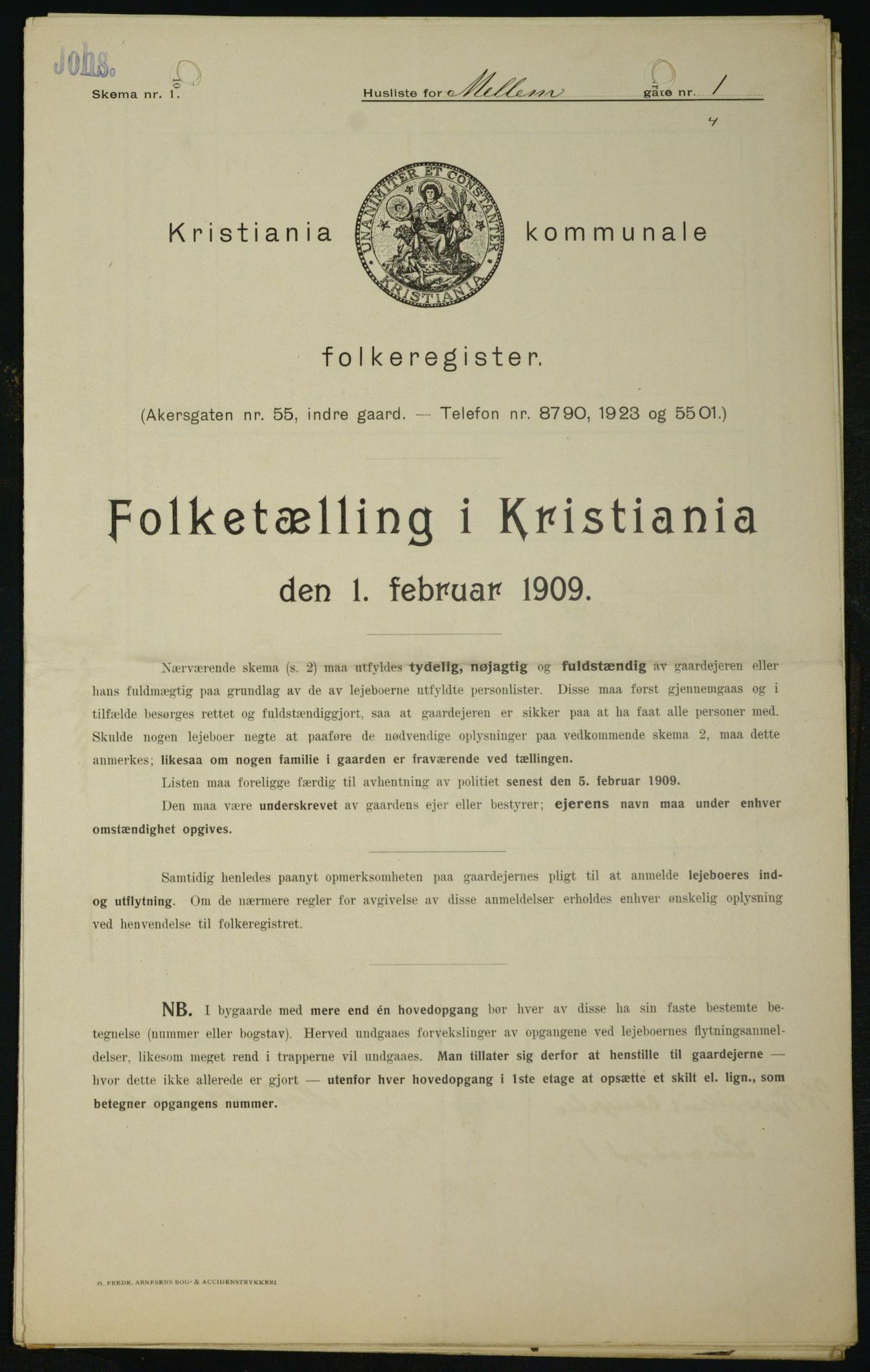 OBA, Kommunal folketelling 1.2.1909 for Kristiania kjøpstad, 1909, s. 58970