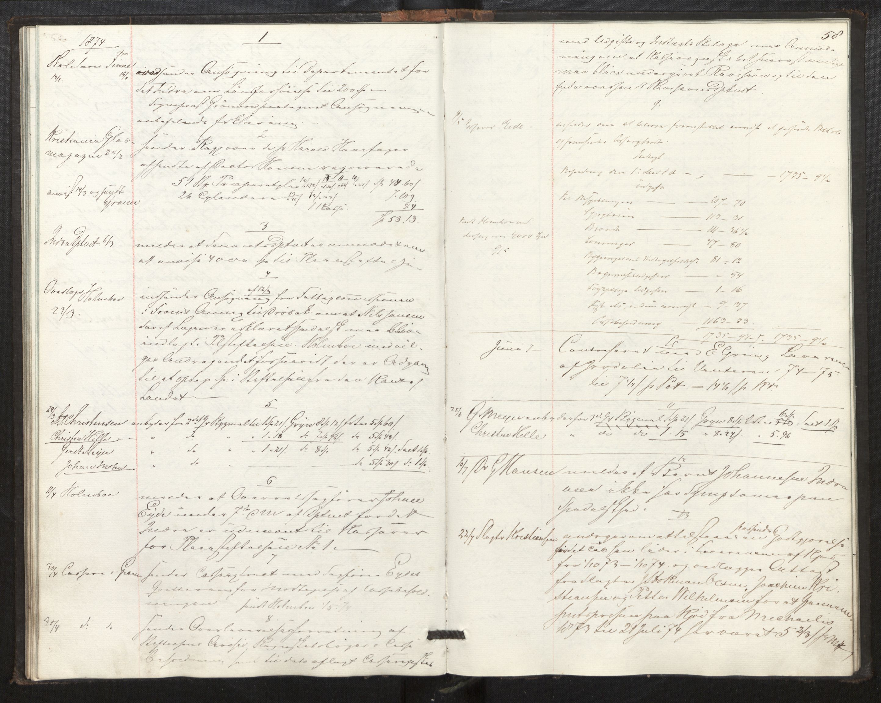 Lepraarkiver - Pleiestiftelsen for spedalske no.1, SAB/A-60601/B.c/L0001: Journal, 1857-1882, s. 57b-58a